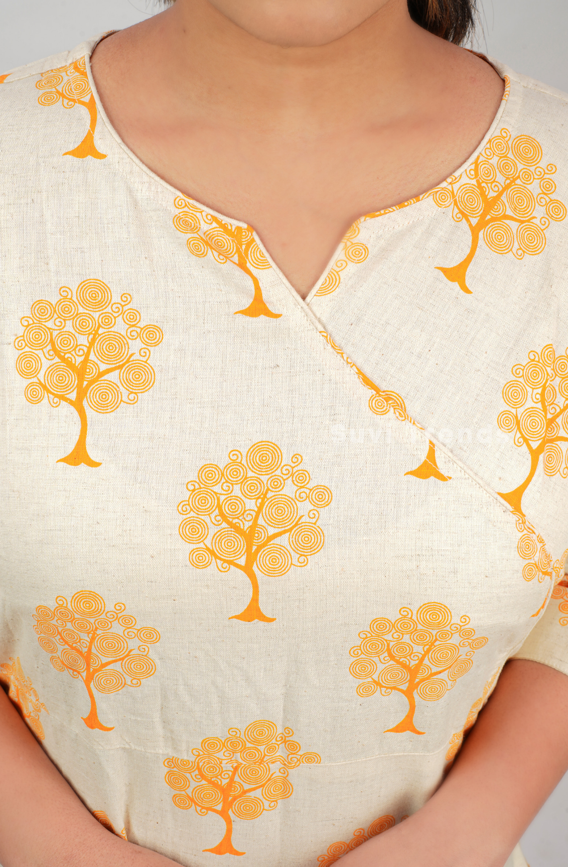 Tree Motif Printed Straight Kurta - Orange