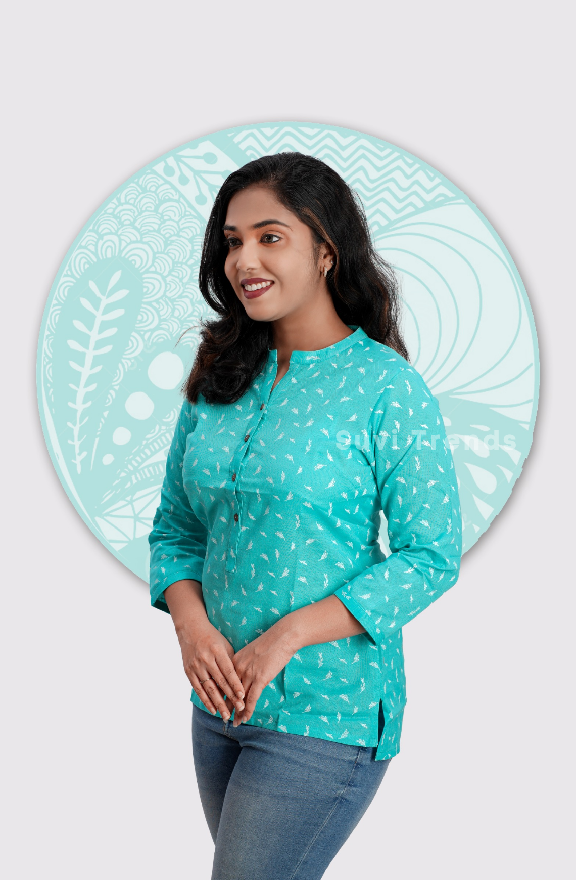 Bright Torquoise Block Printed Top
