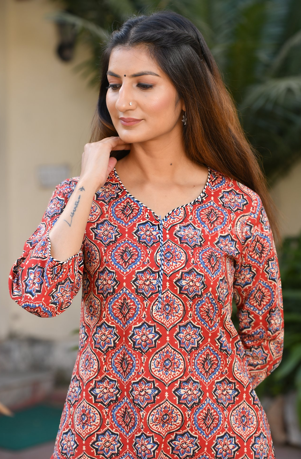 Ajrakh Printed Straight Kurta - Red