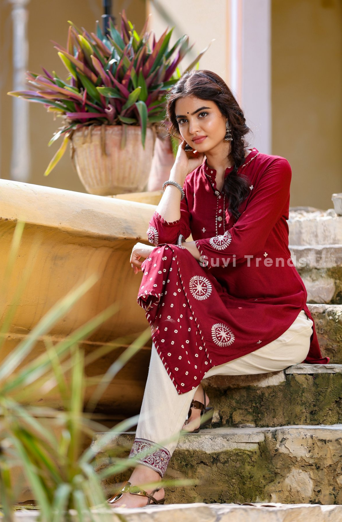 Maroon Embroidery Kurta