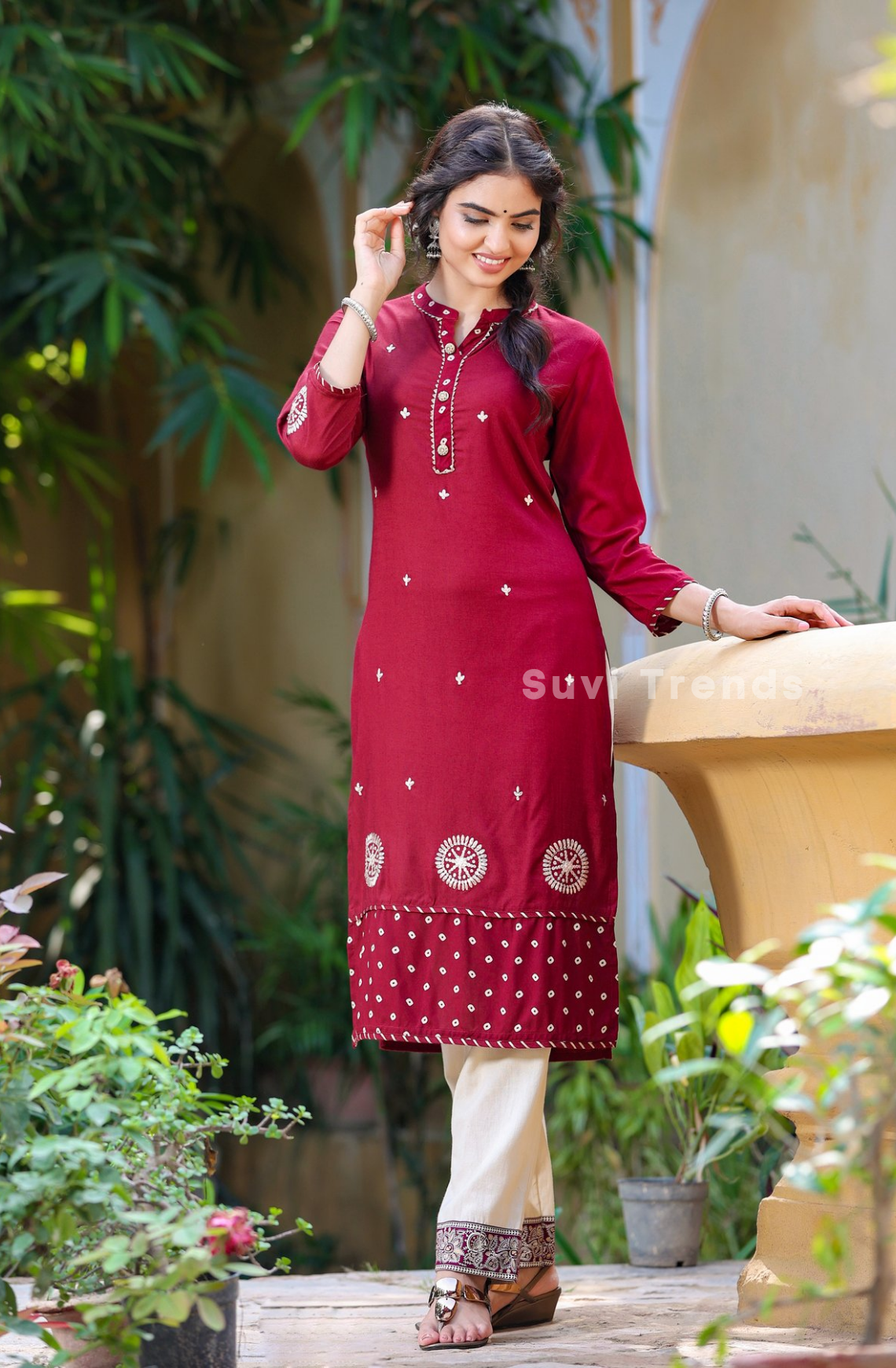 Maroon Embroidery Kurta
