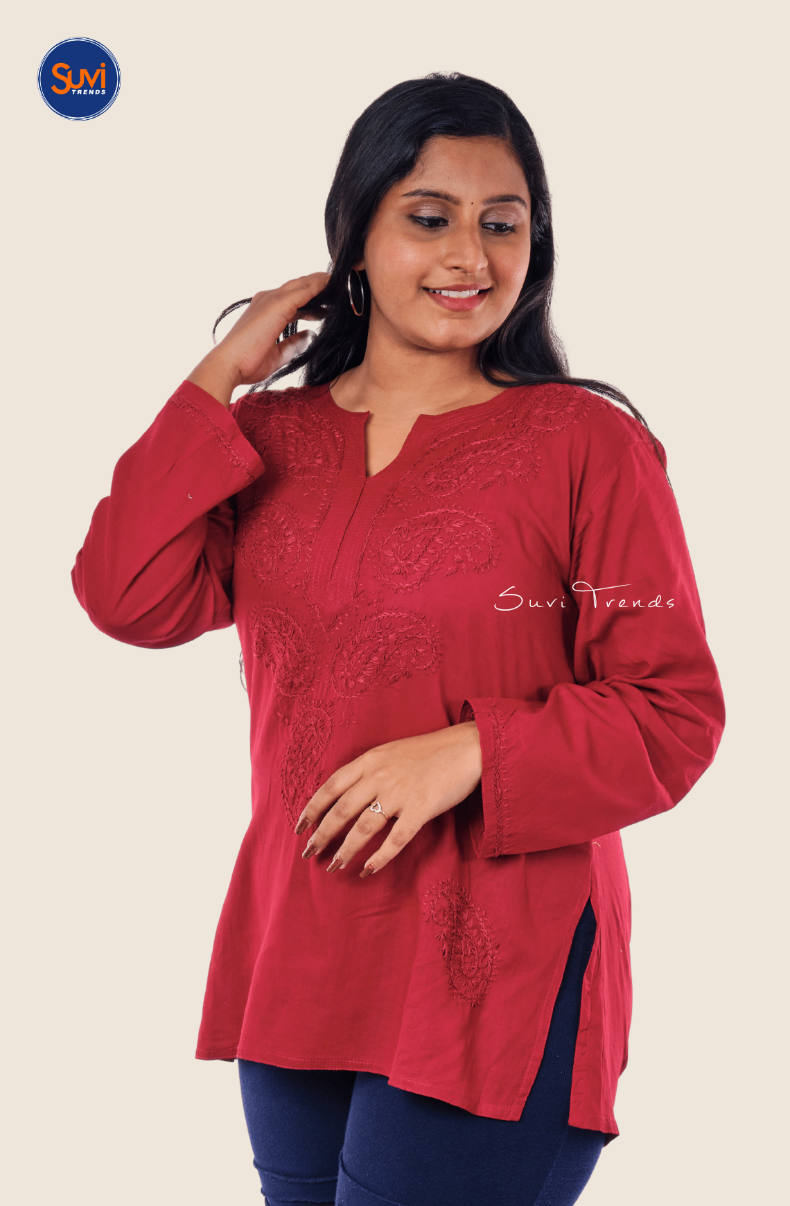 Lucknowi Hand Embroidered Chikankari Top - Maroon