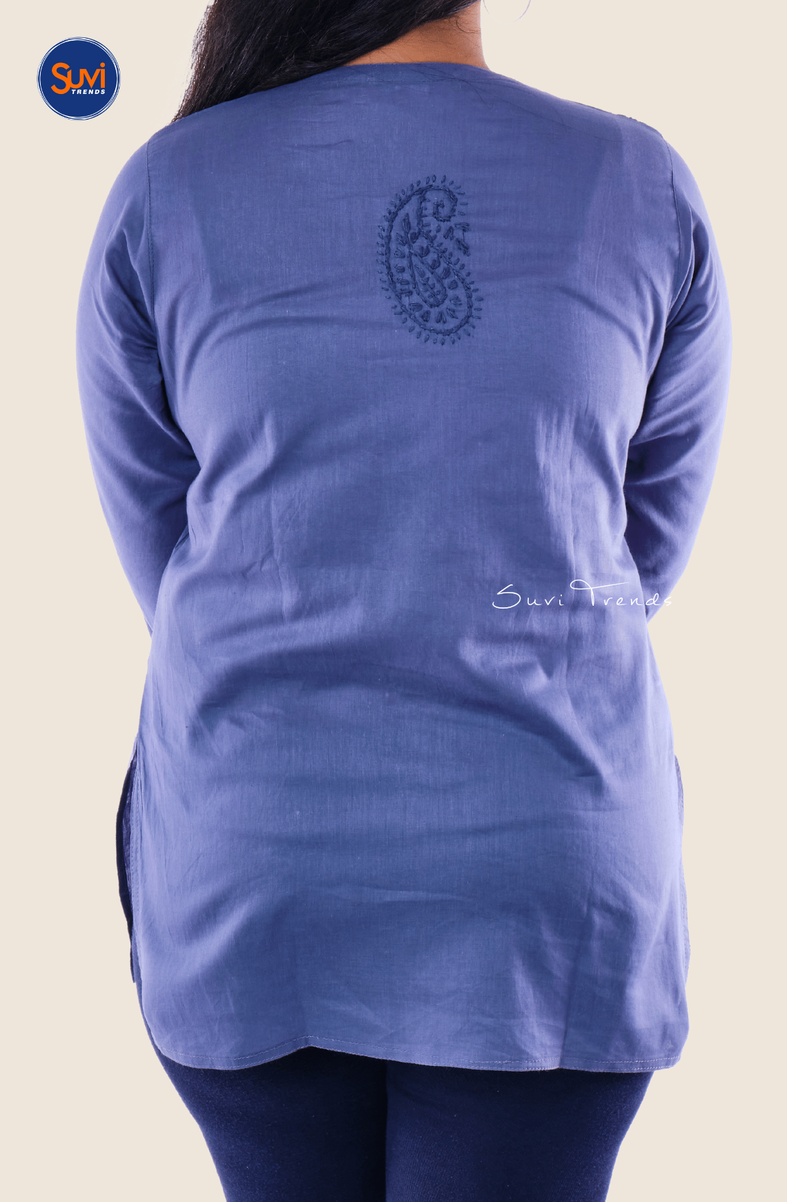 Lucknowi Hand Embroidered Chikankari Top - Ink Blue