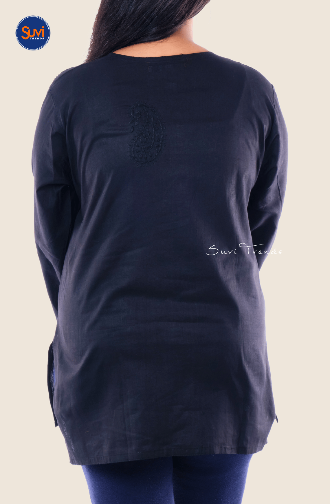 Lucknowi Hand Embroidered Chikankari Top - Black