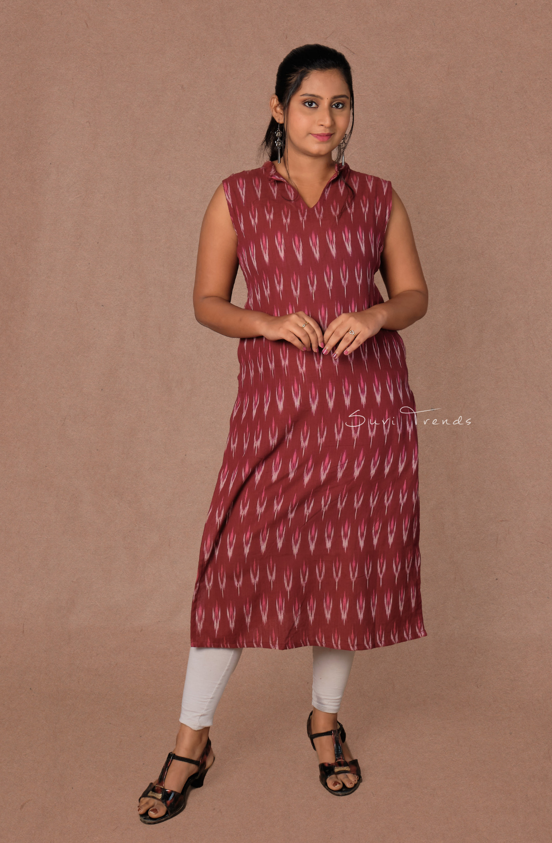 Ikat Straight Kurta - Maroon
