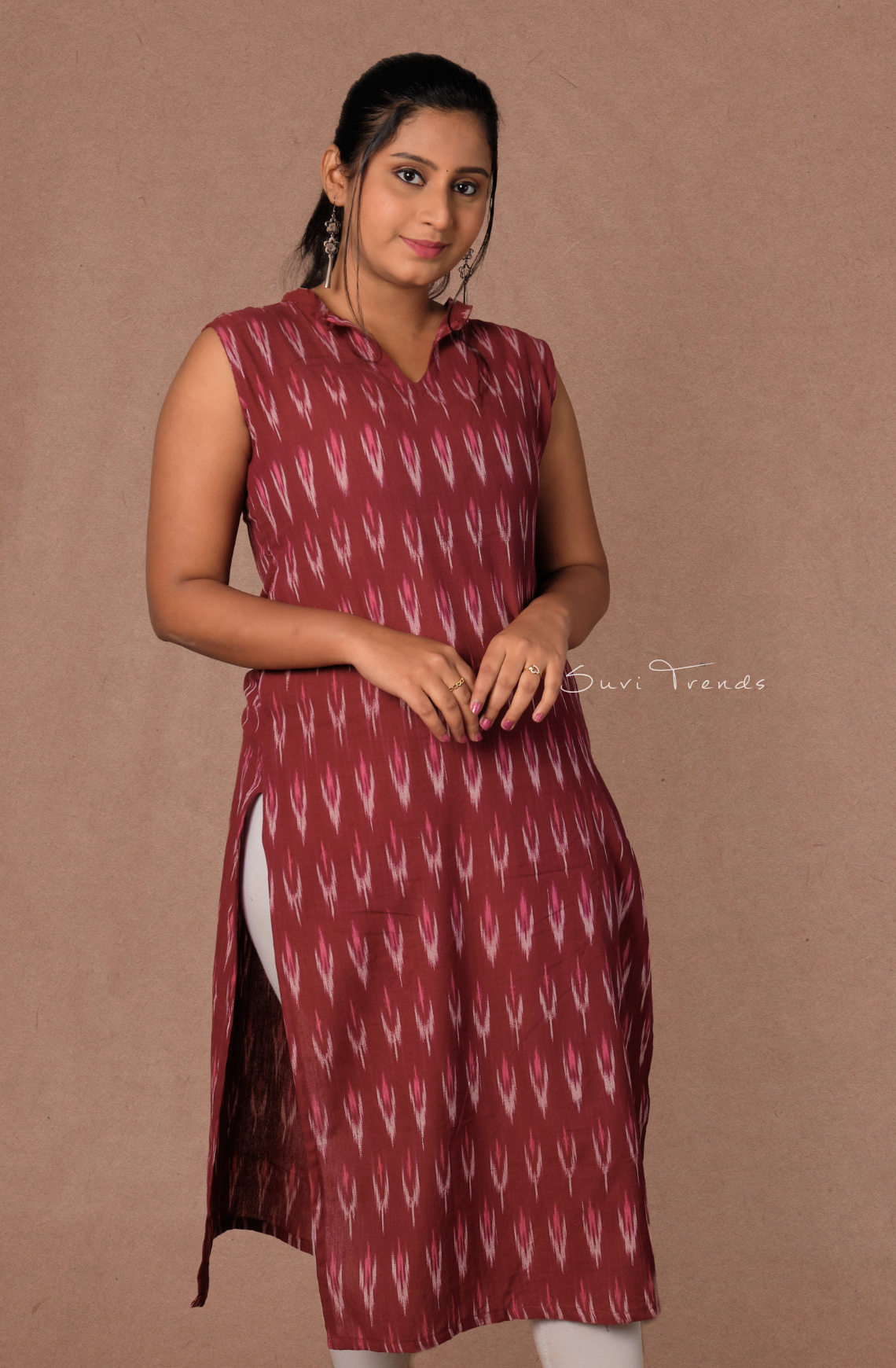 Ikat Straight Kurta - Maroon