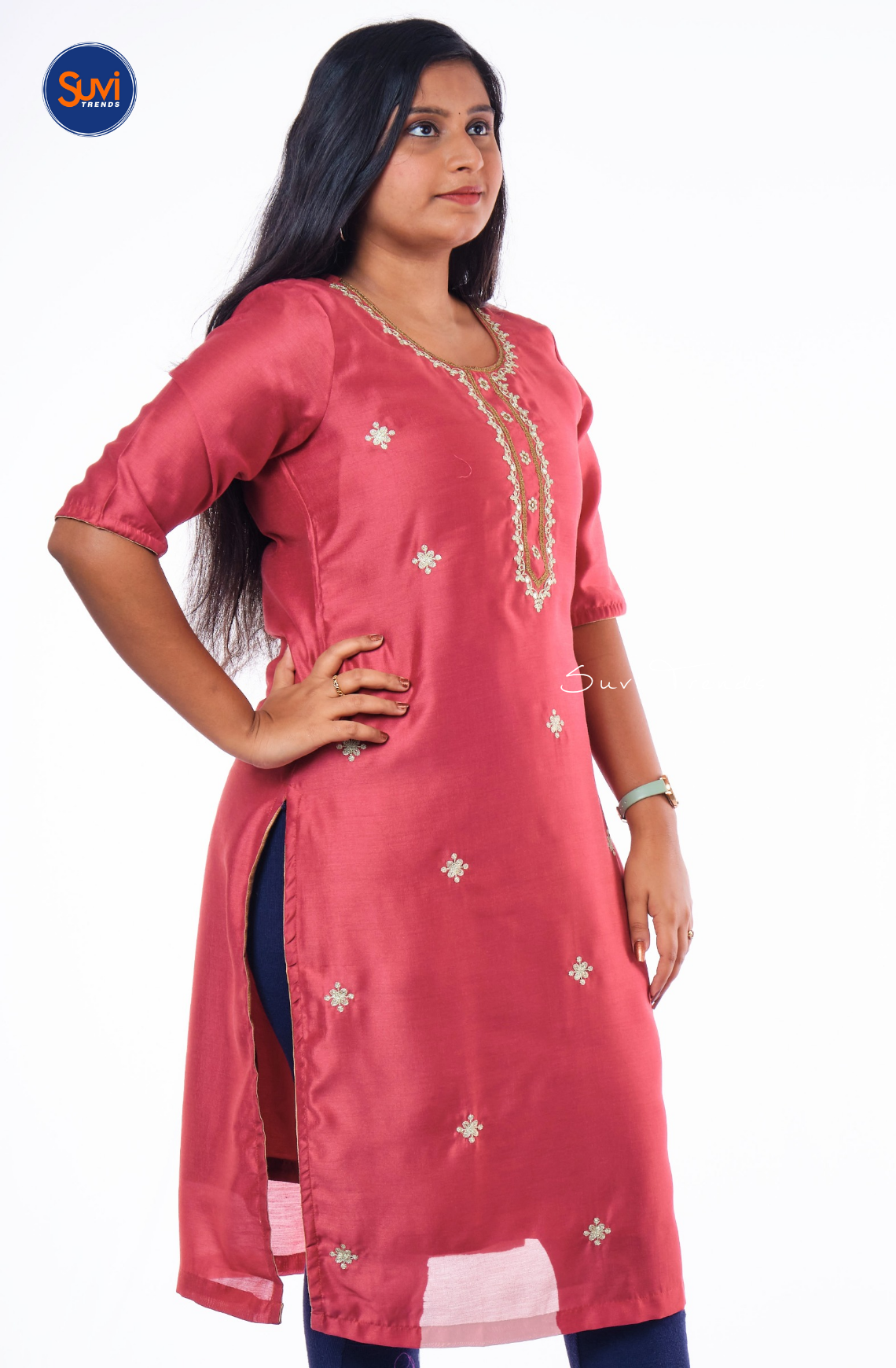 All Over Butta Embroidered Kurta - Red