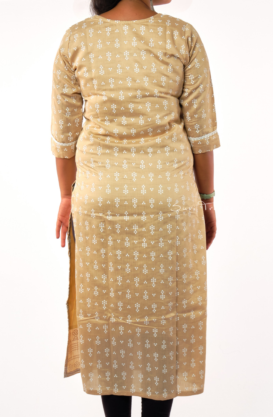 All Over Sequins Detailing Kurta with Dupatta - Beige