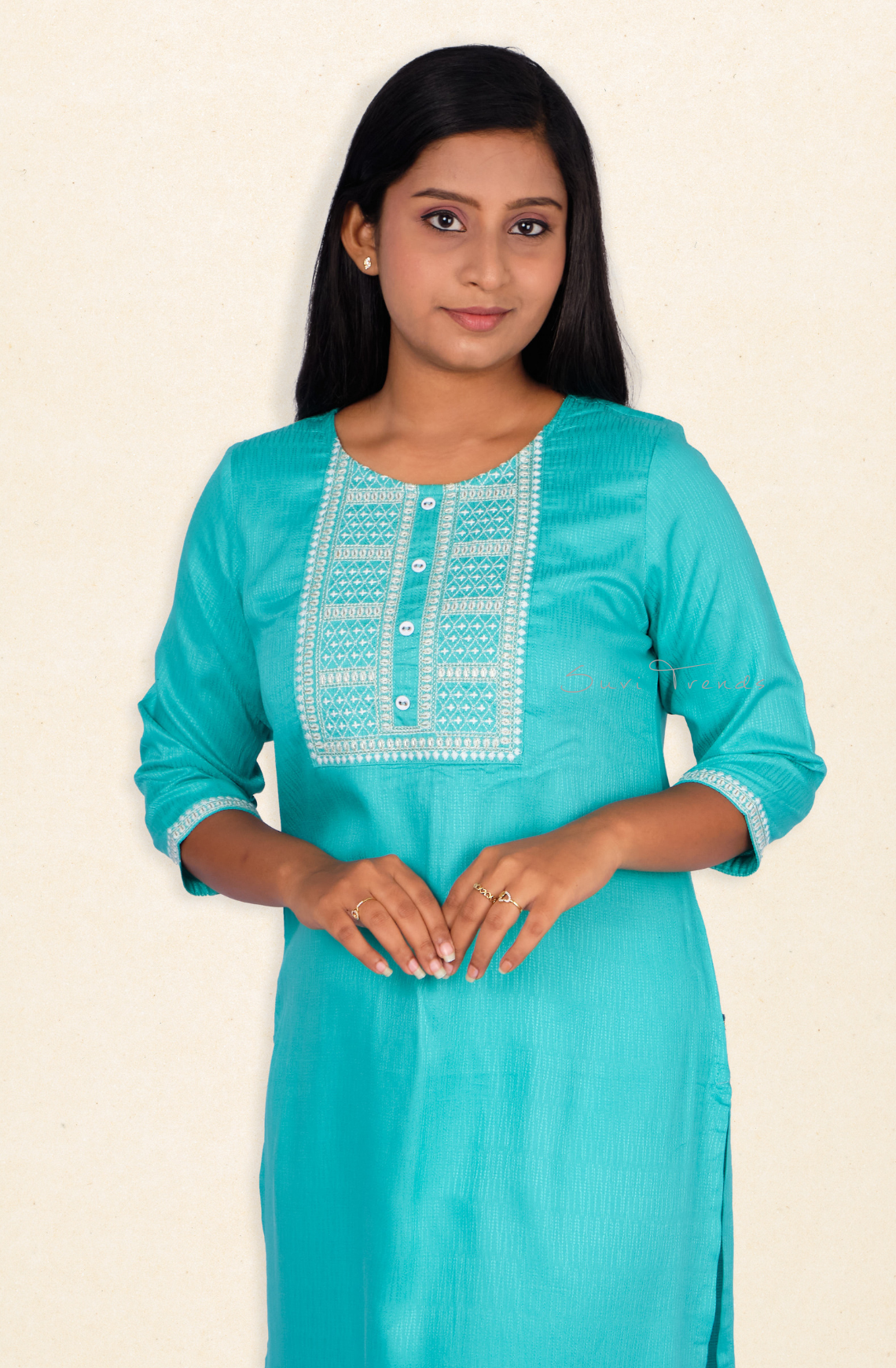 Embroidered Straight Kurta - Aqua Blue