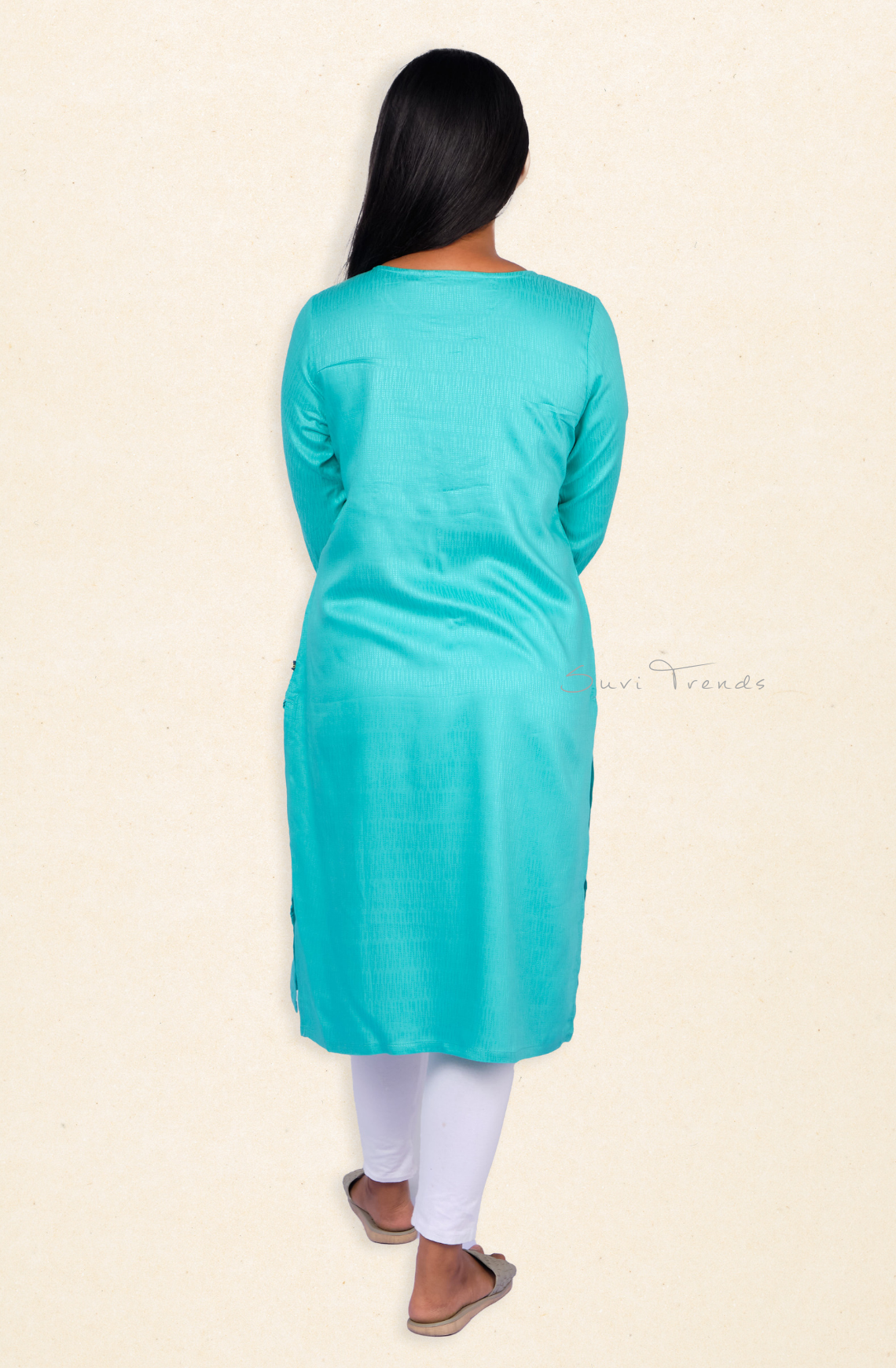 Embroidered Straight Kurta - Aqua Blue