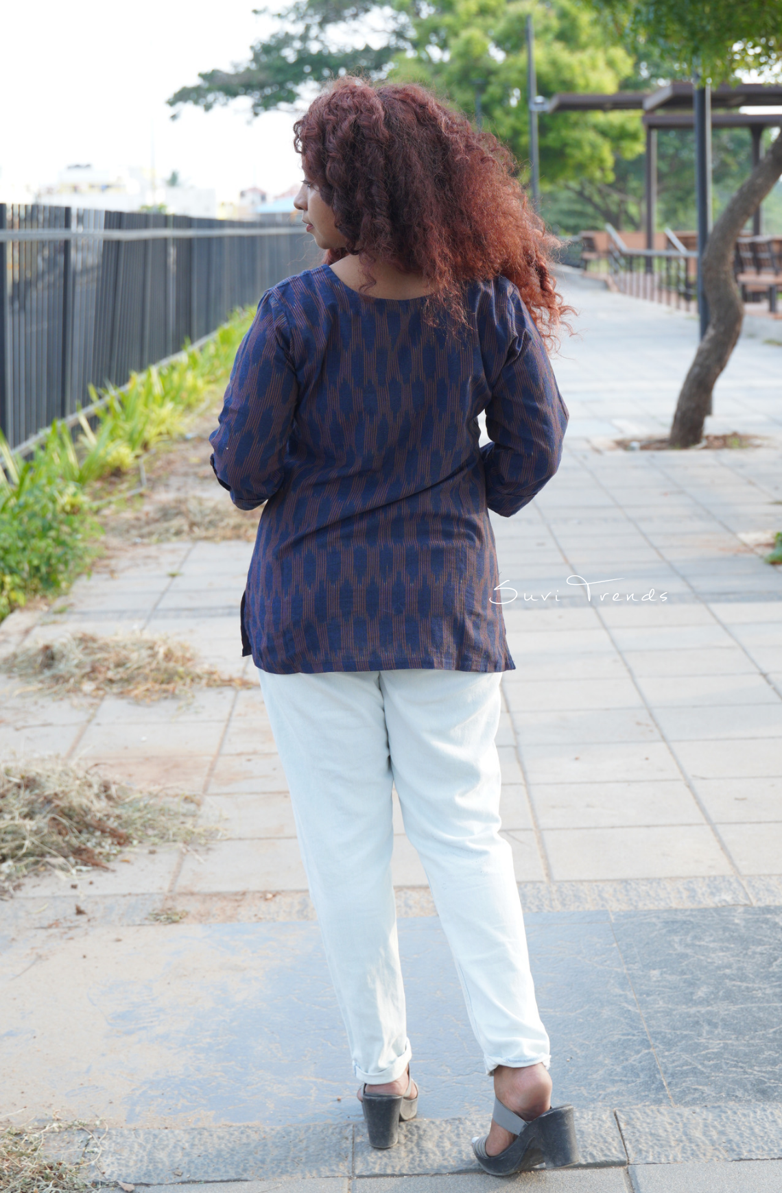 Handloom Ikat Top with Tassels - Blue