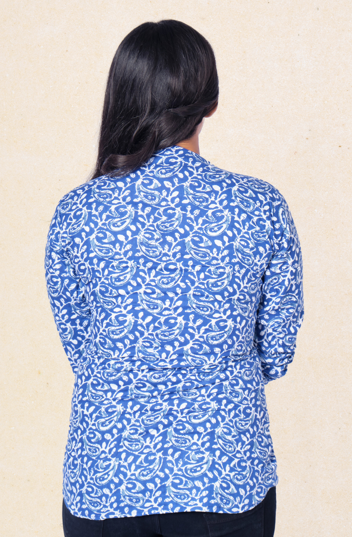 Floral Printed Cotton Top - Blue