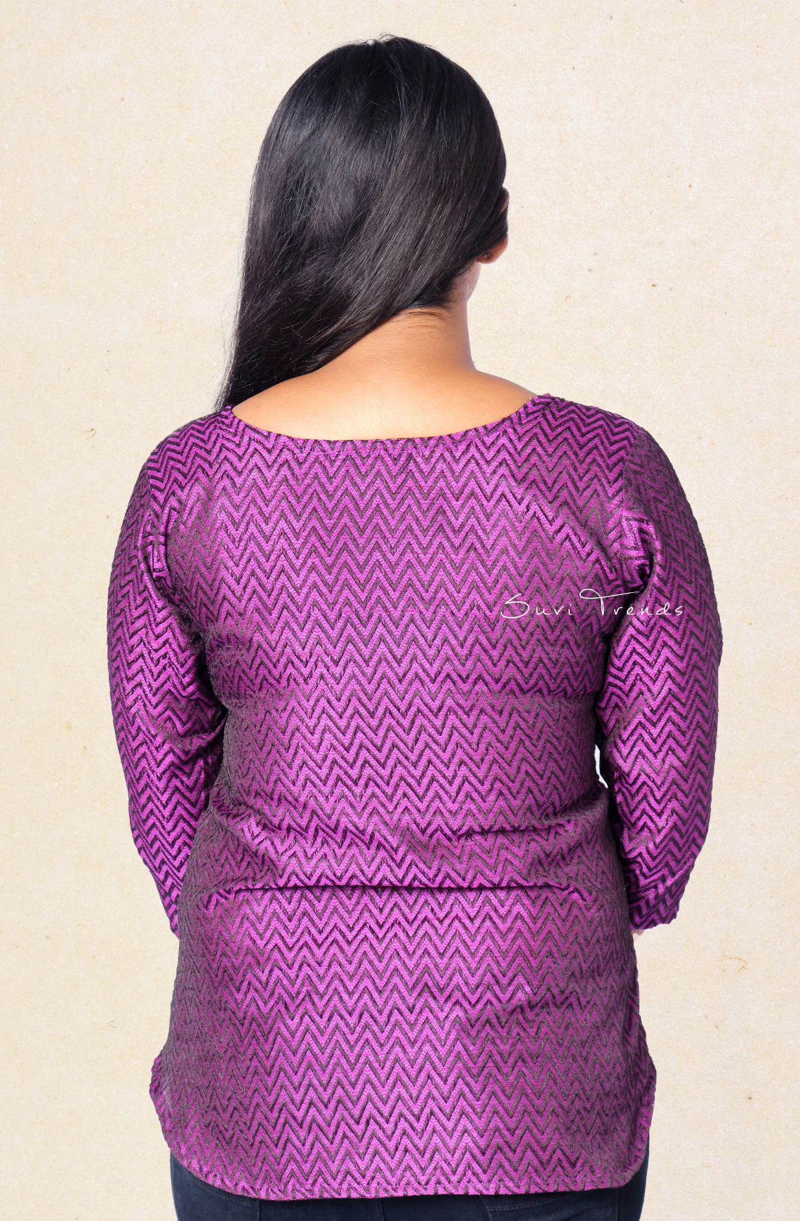 Chevron Printed High-Low Top - Purple