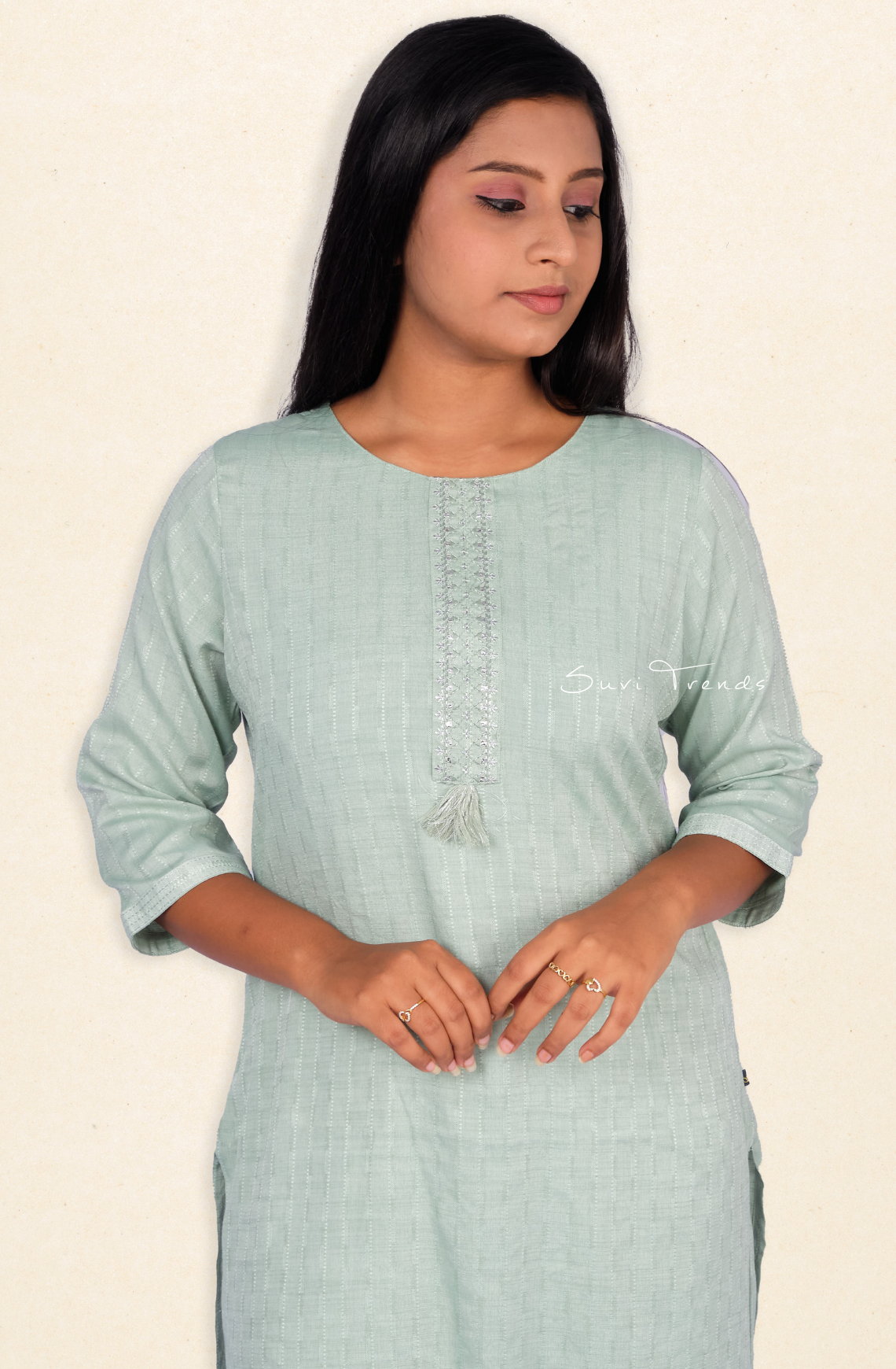 Dobby Weave Straight Kurta - Green