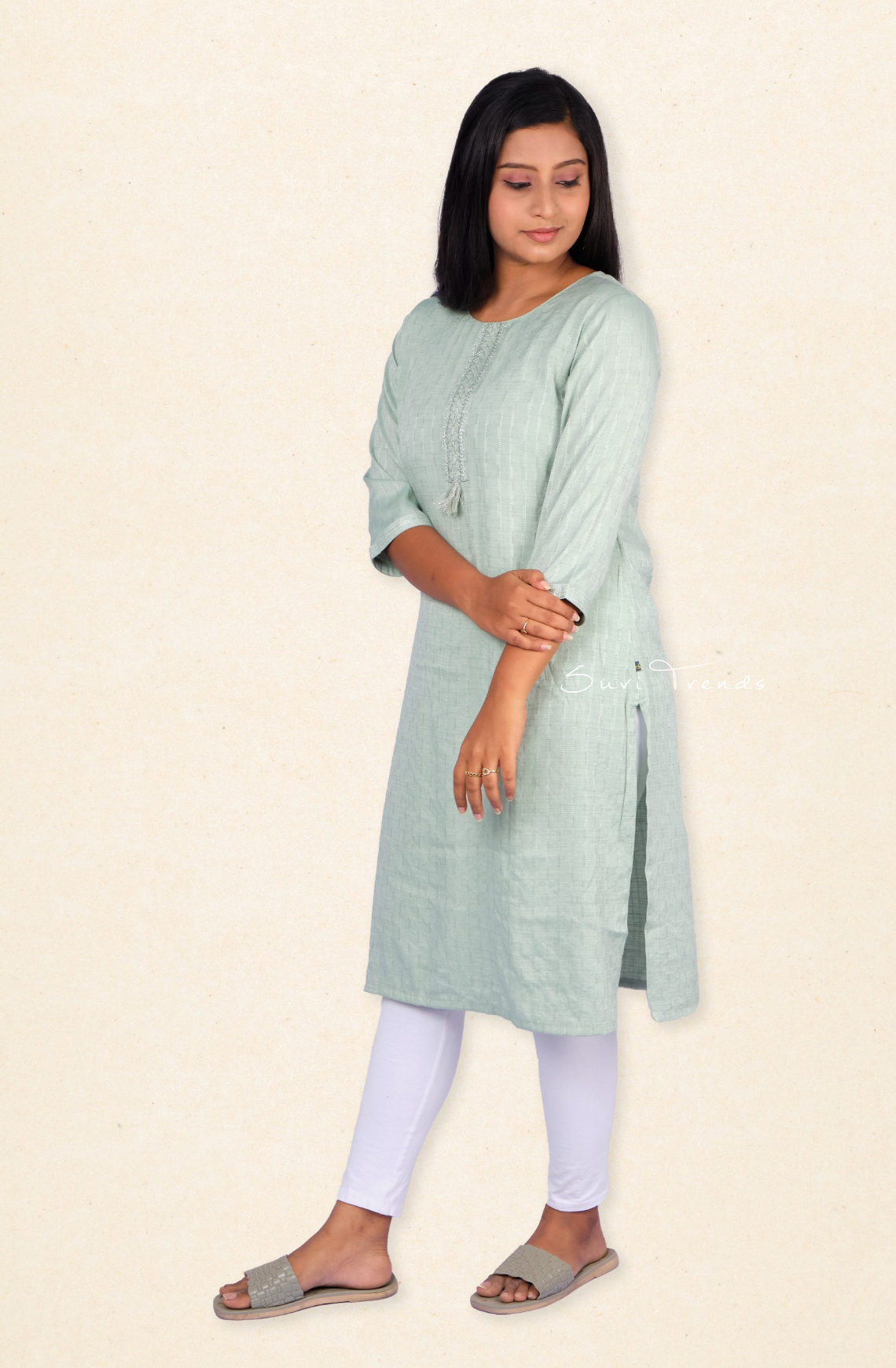 Dobby Weave Straight Kurta - Green