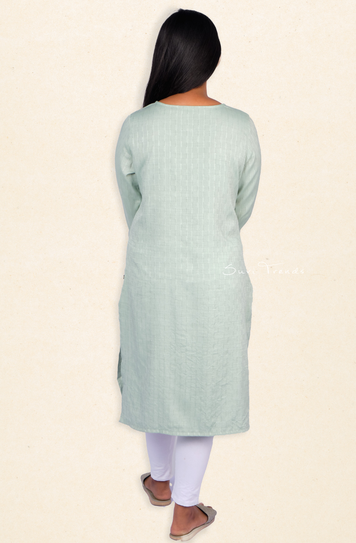 Dobby Weave Straight Kurta - Green
