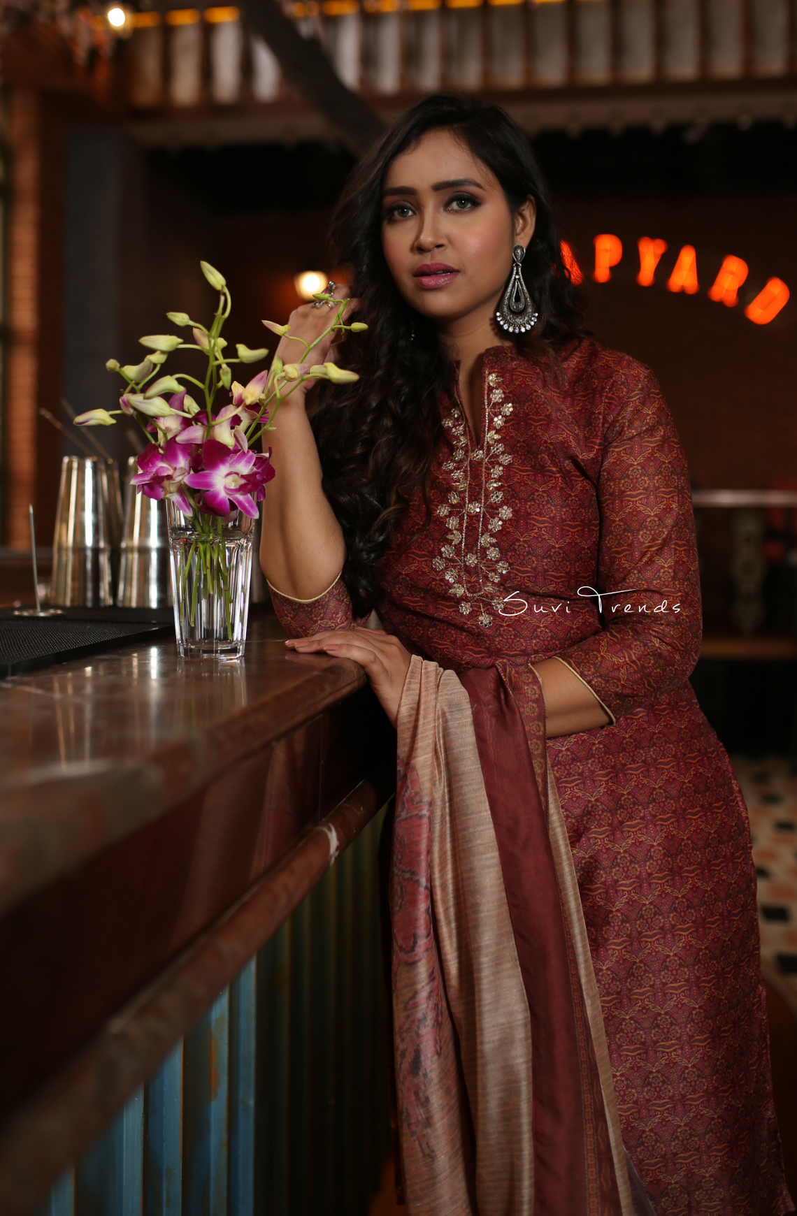 Handblock Printed Chanderi Silk Kurta Set - Maroon