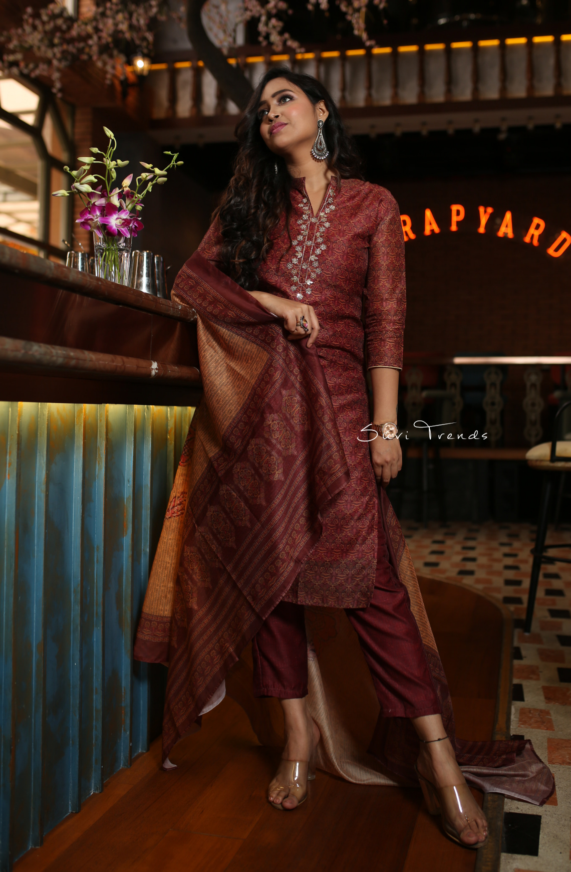 Handblock Printed Chanderi Silk Kurta Set - Maroon
