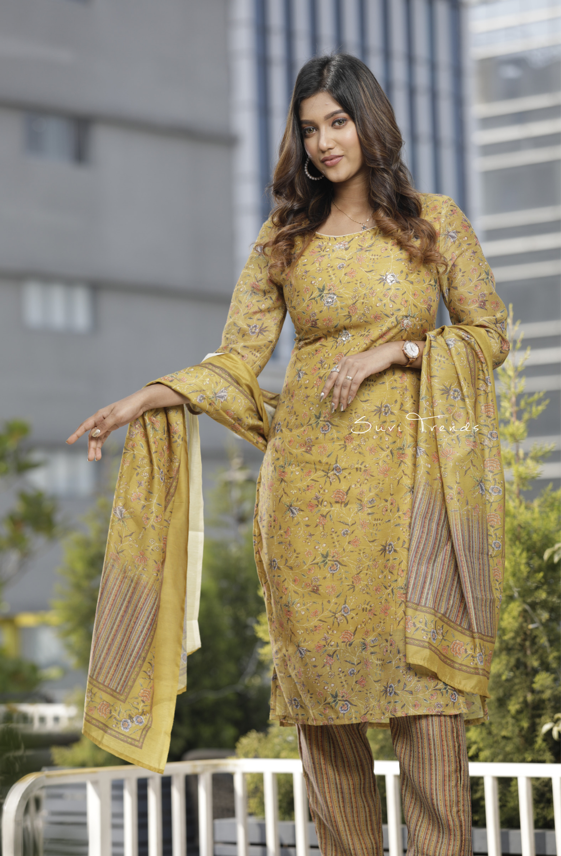 Handblock Printed Chanderi Silk Kurta Set - Mustard Yellow