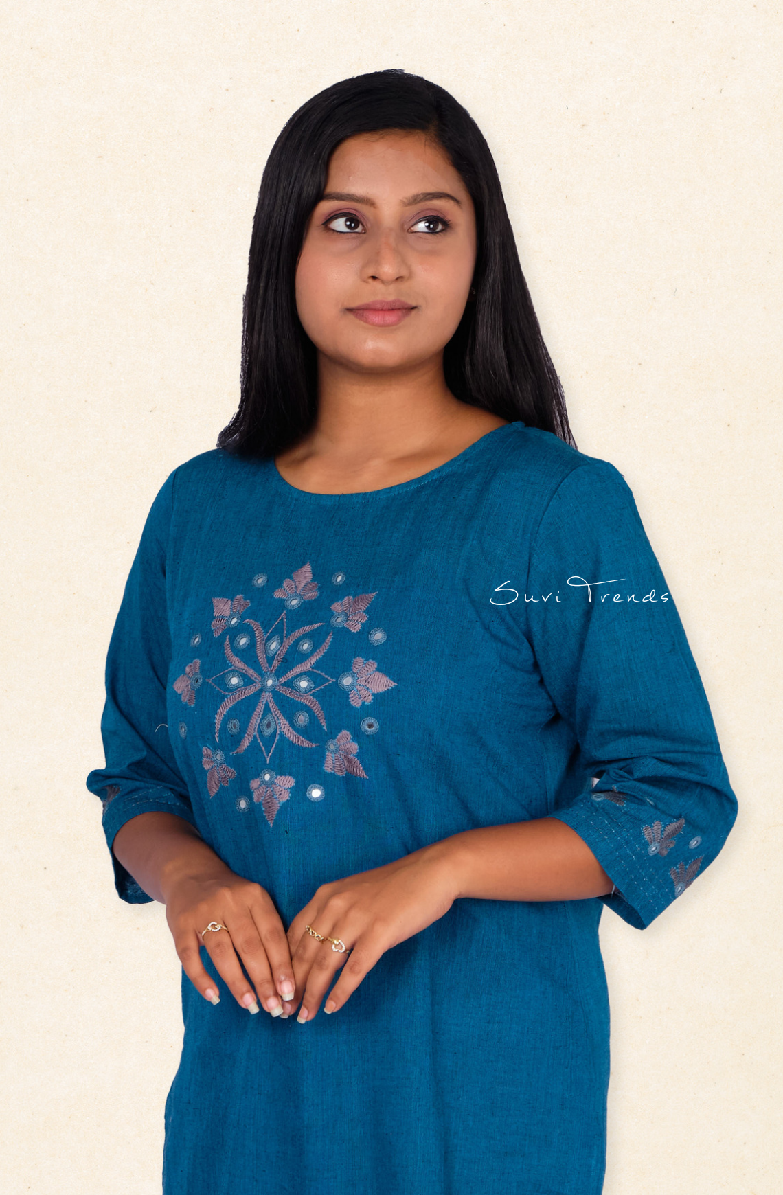 Hand Embroidered Straight Kurta - Blue