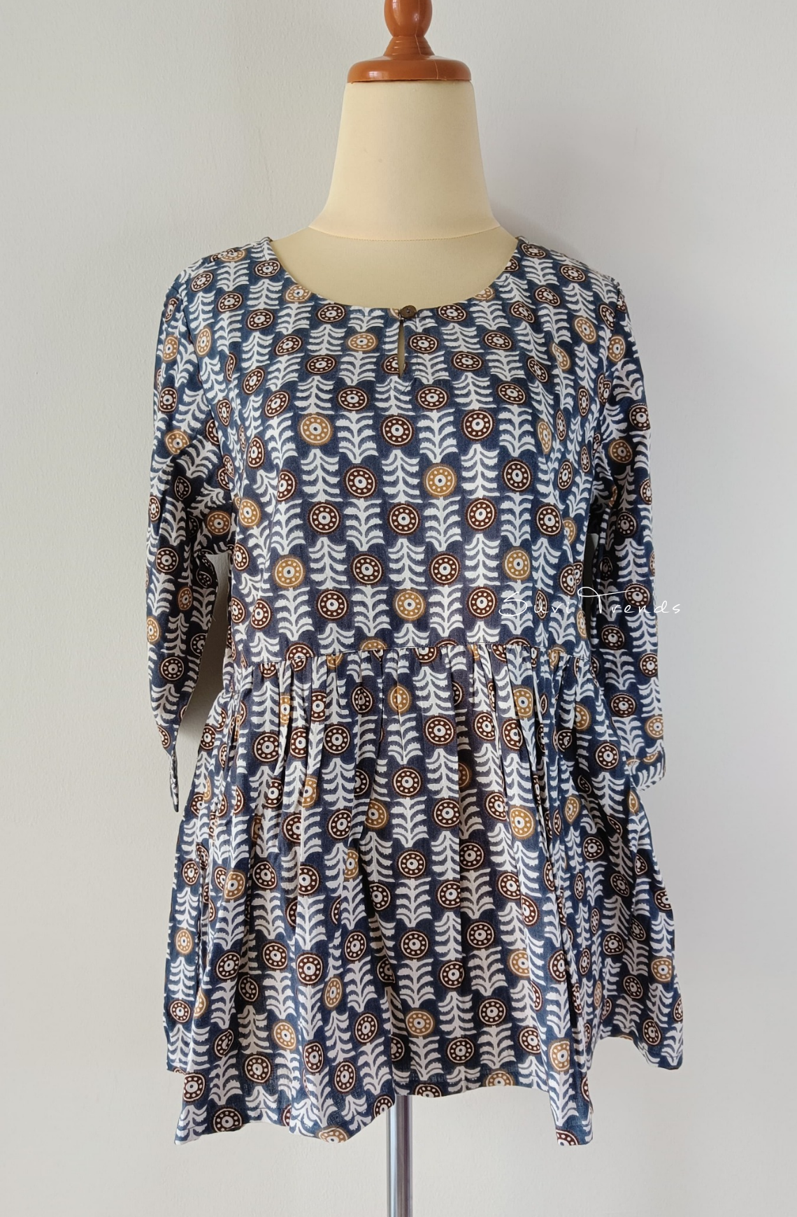 Geometric Printed Peplum Top - Black