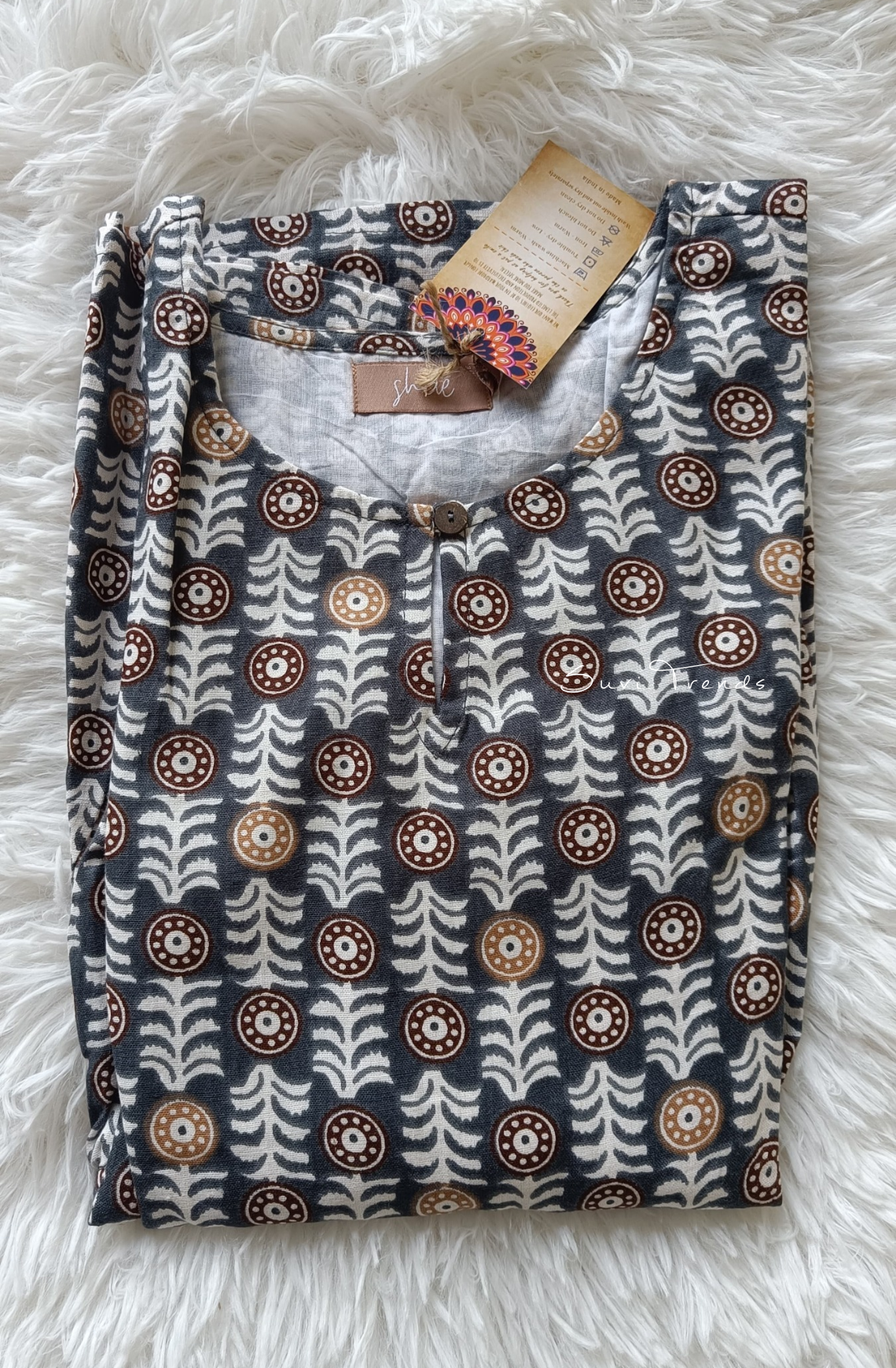 Geometric Printed Peplum Top - Black
