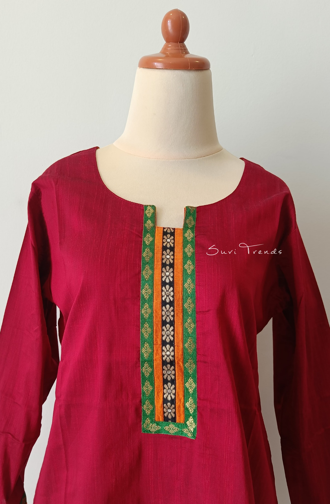 Handblock Printed Straight Kurta - Maroon