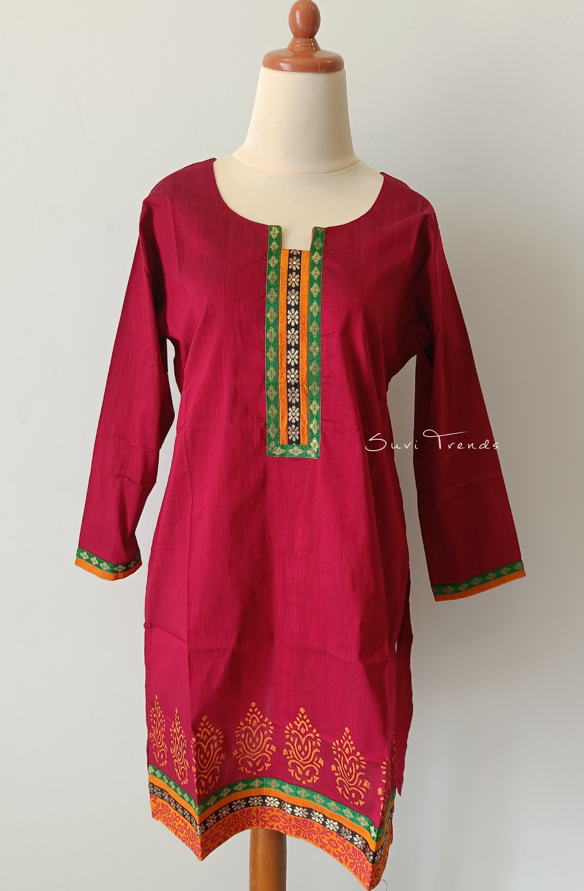 Handblock Printed Straight Kurta - Maroon