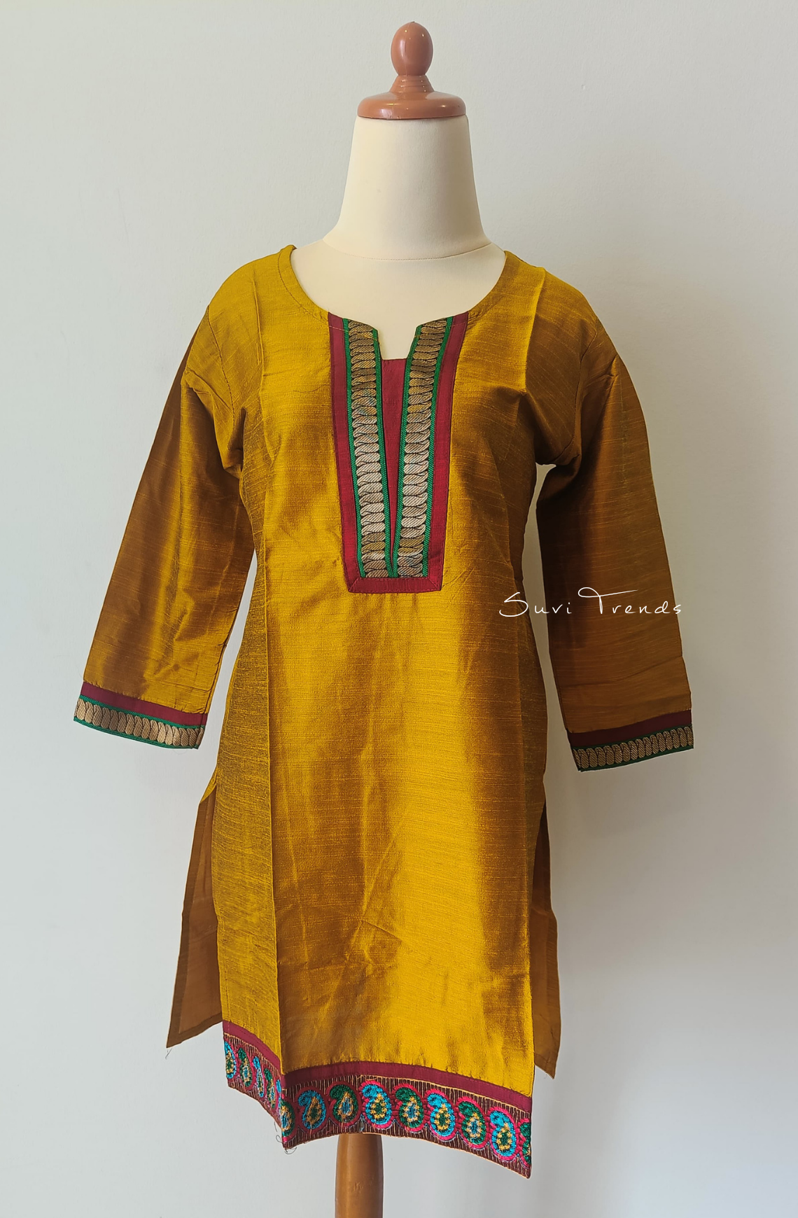 Solid Straight Kurta with Paisley Work - Sandal