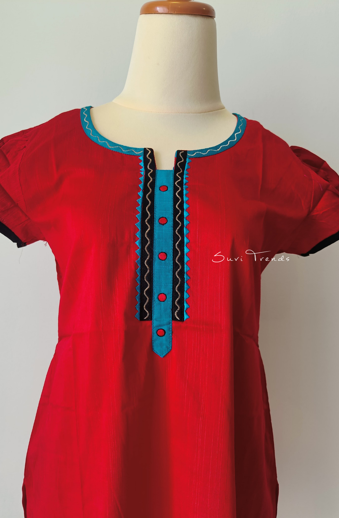 Handblock Printed Straight Kurta - Red
