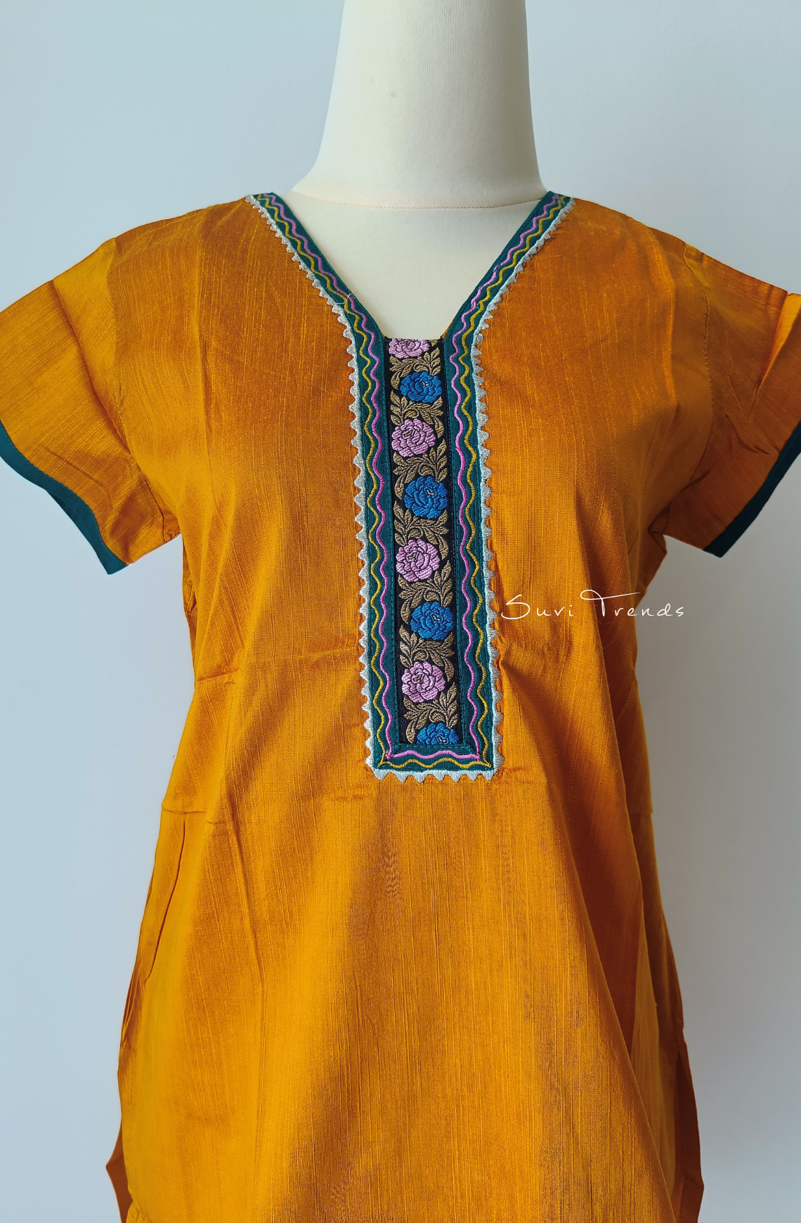 Handblock Printed Straight Kurta - Orange