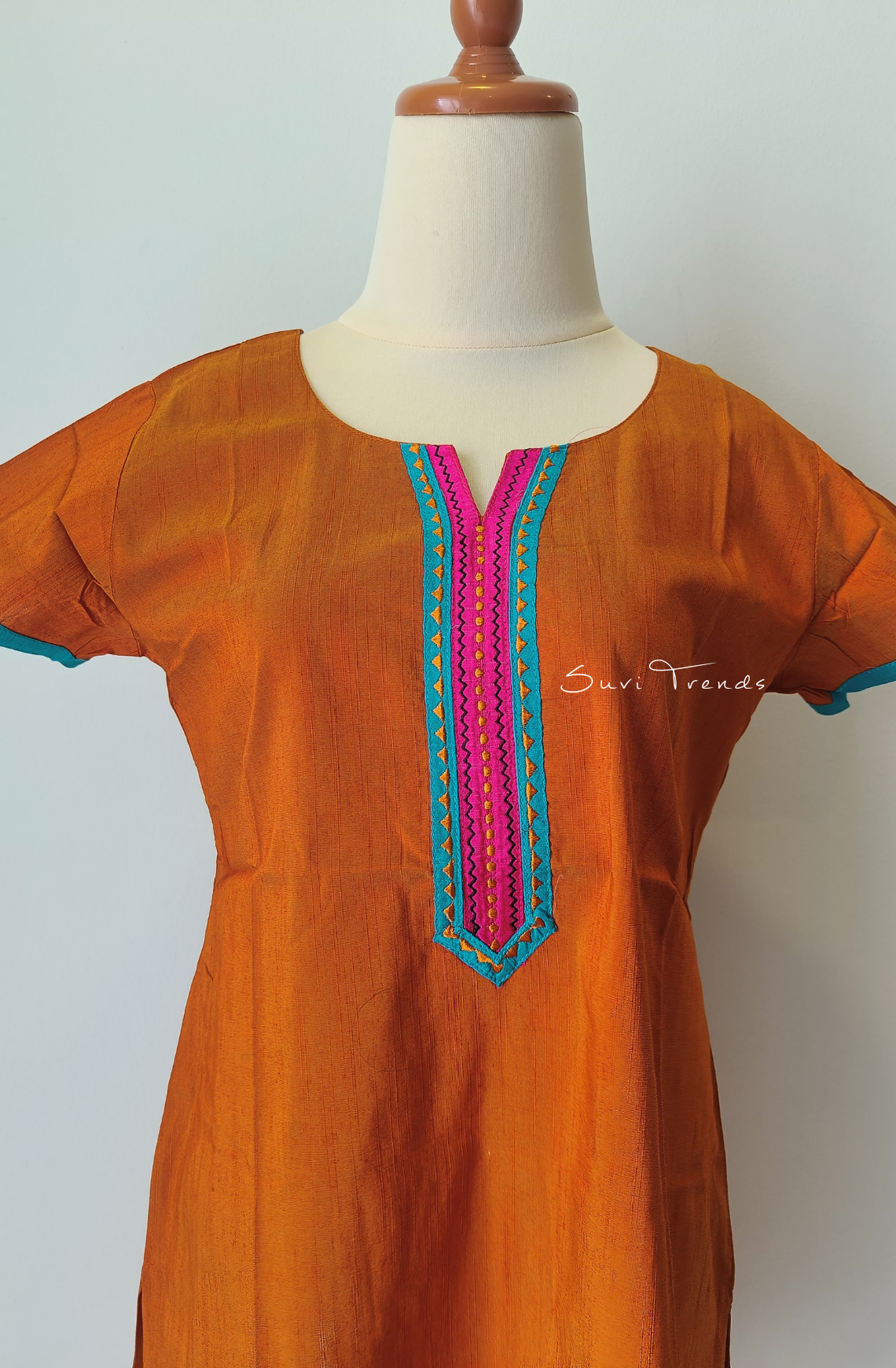 Hand Block Printed Straight Kurta - Orange