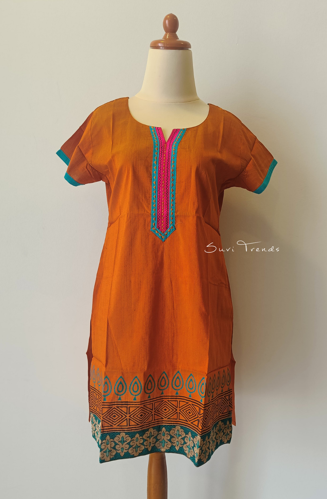 Hand Block Printed Straight Kurta - Orange