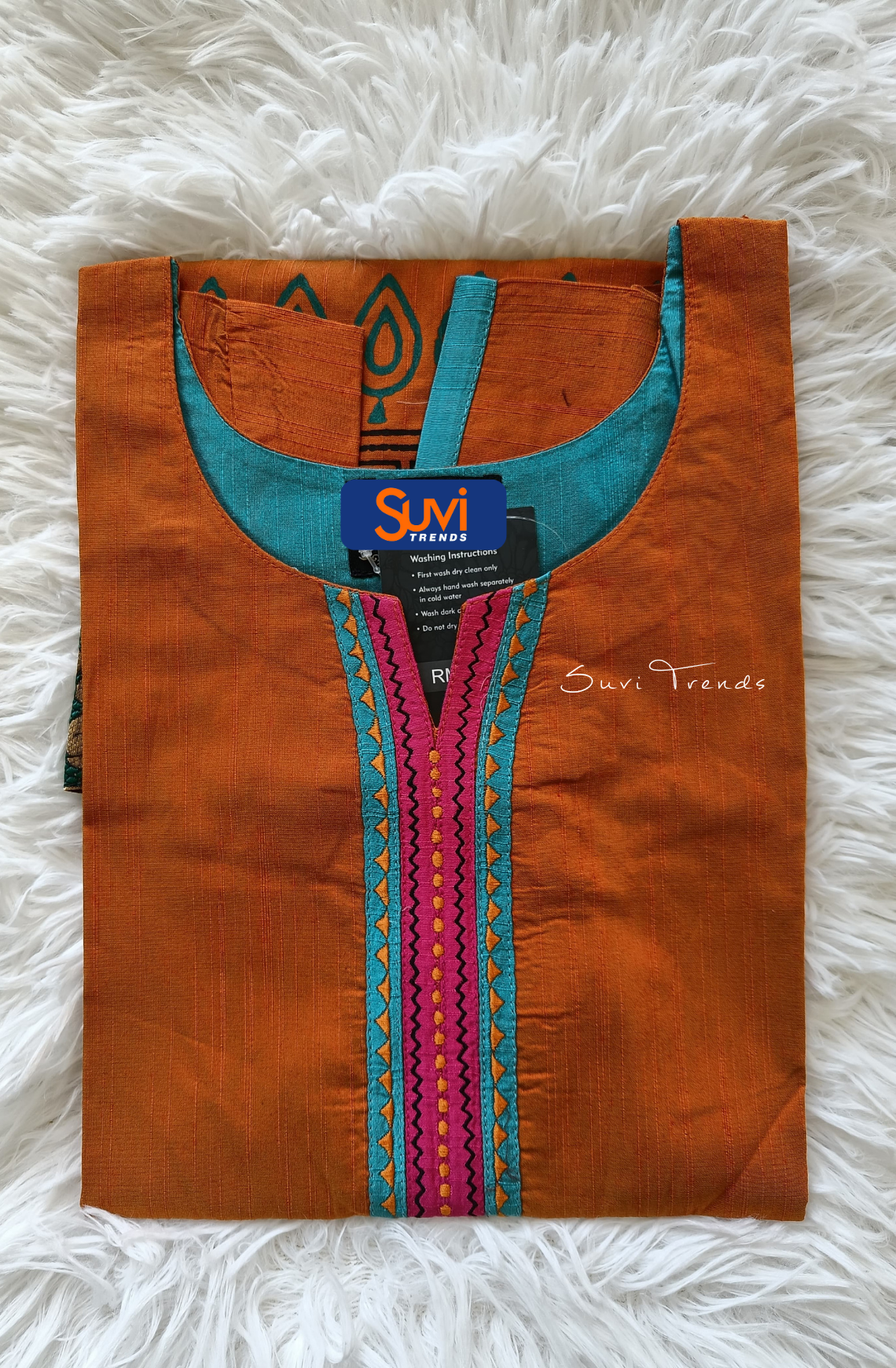 Hand Block Printed Straight Kurta - Orange