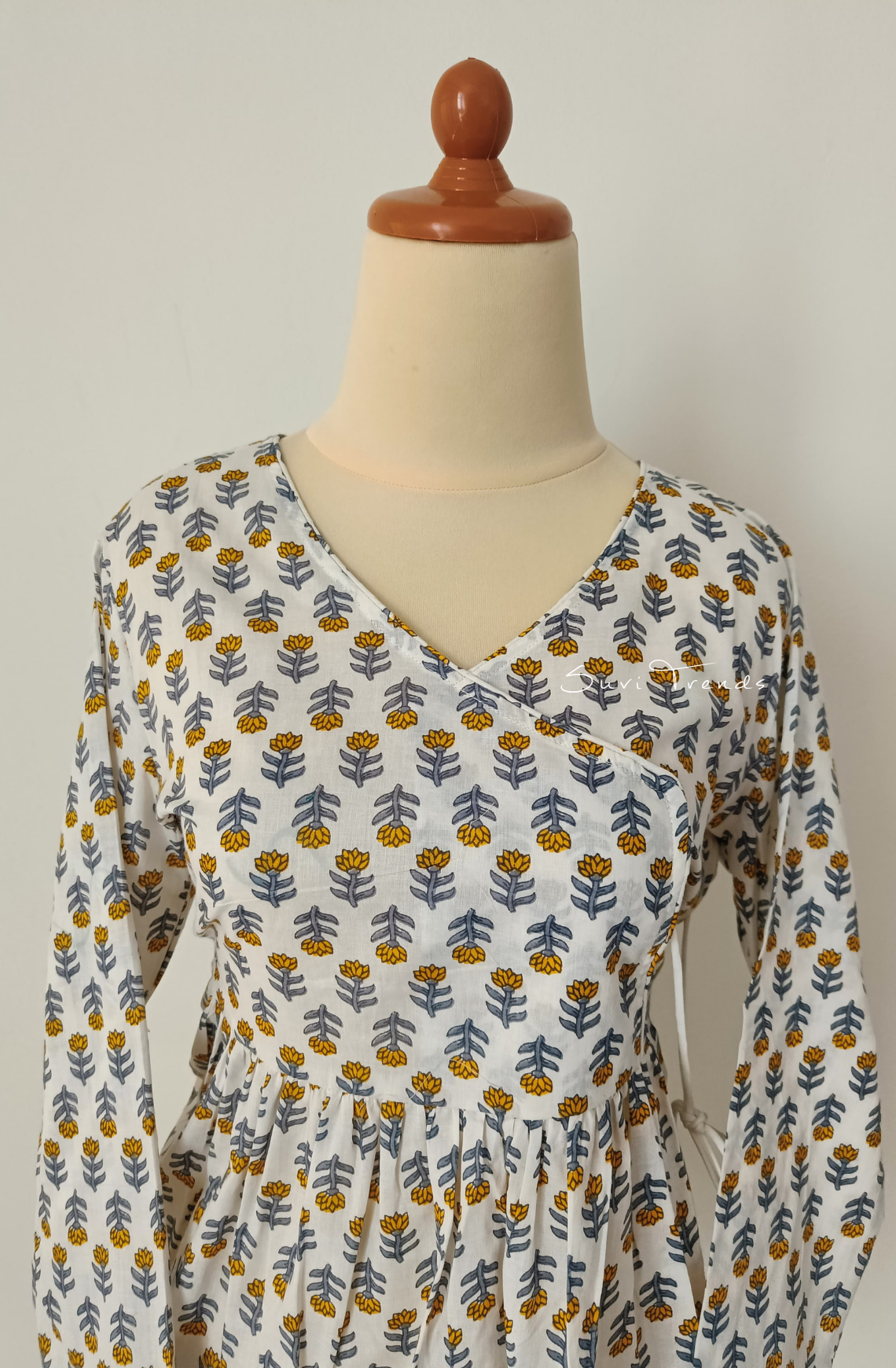 Floral Printed Angrakha Top - White