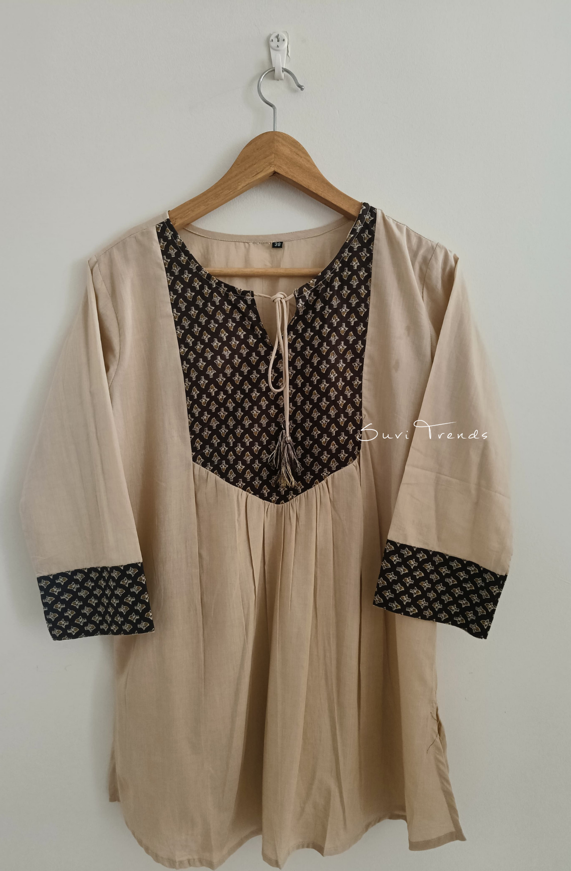 Yoke Printed Designer Top with Tassels - Off White