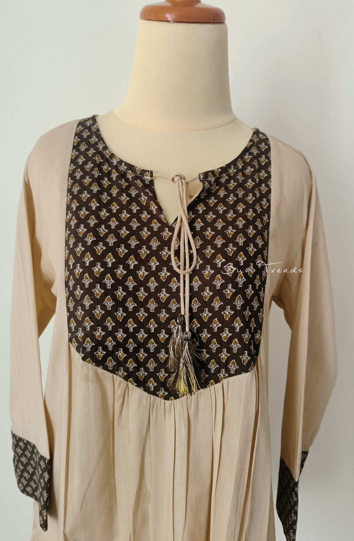 Yoke Printed Designer Top with Tassels - Off White