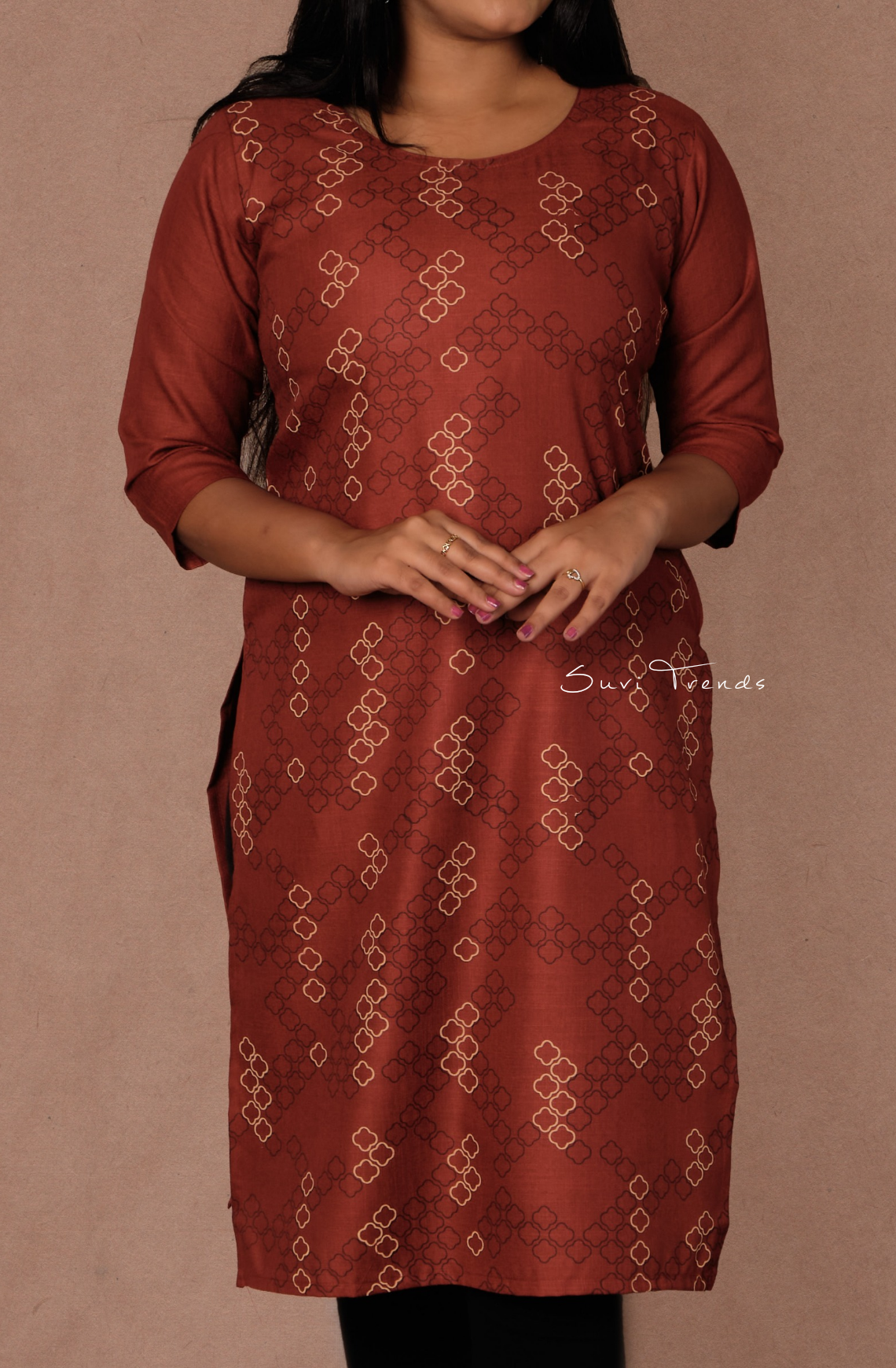 Cotton Printed Straight Kurta - Maroon