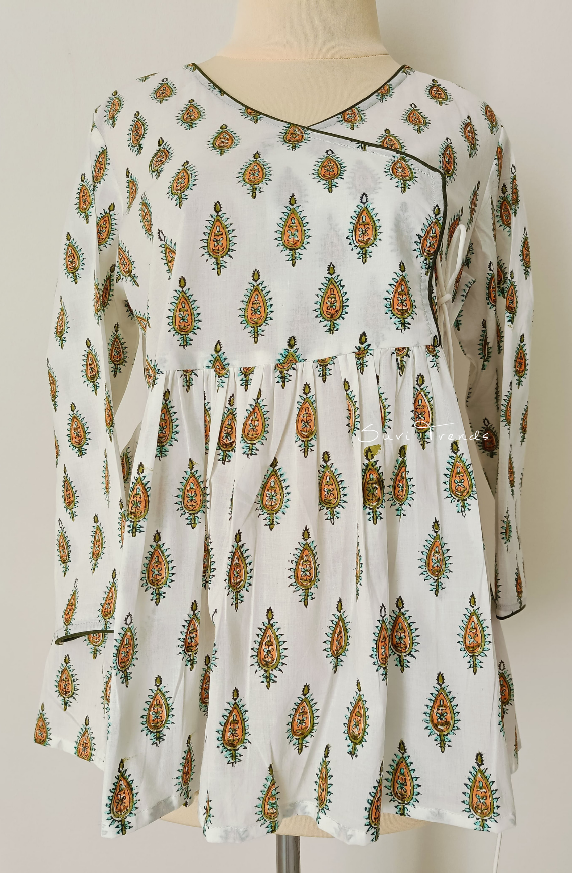 Floral Printed Angrakha Kurti - White