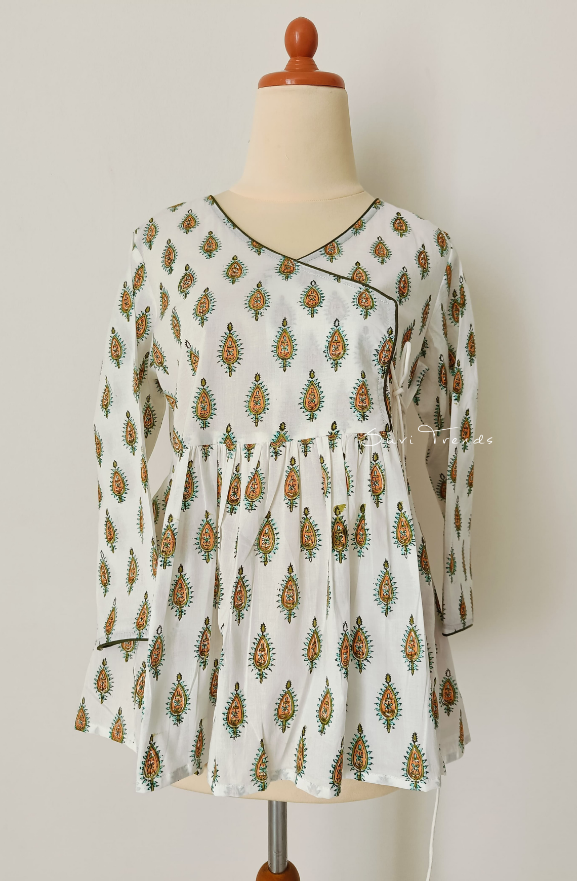 Floral Printed Angrakha Kurti - White