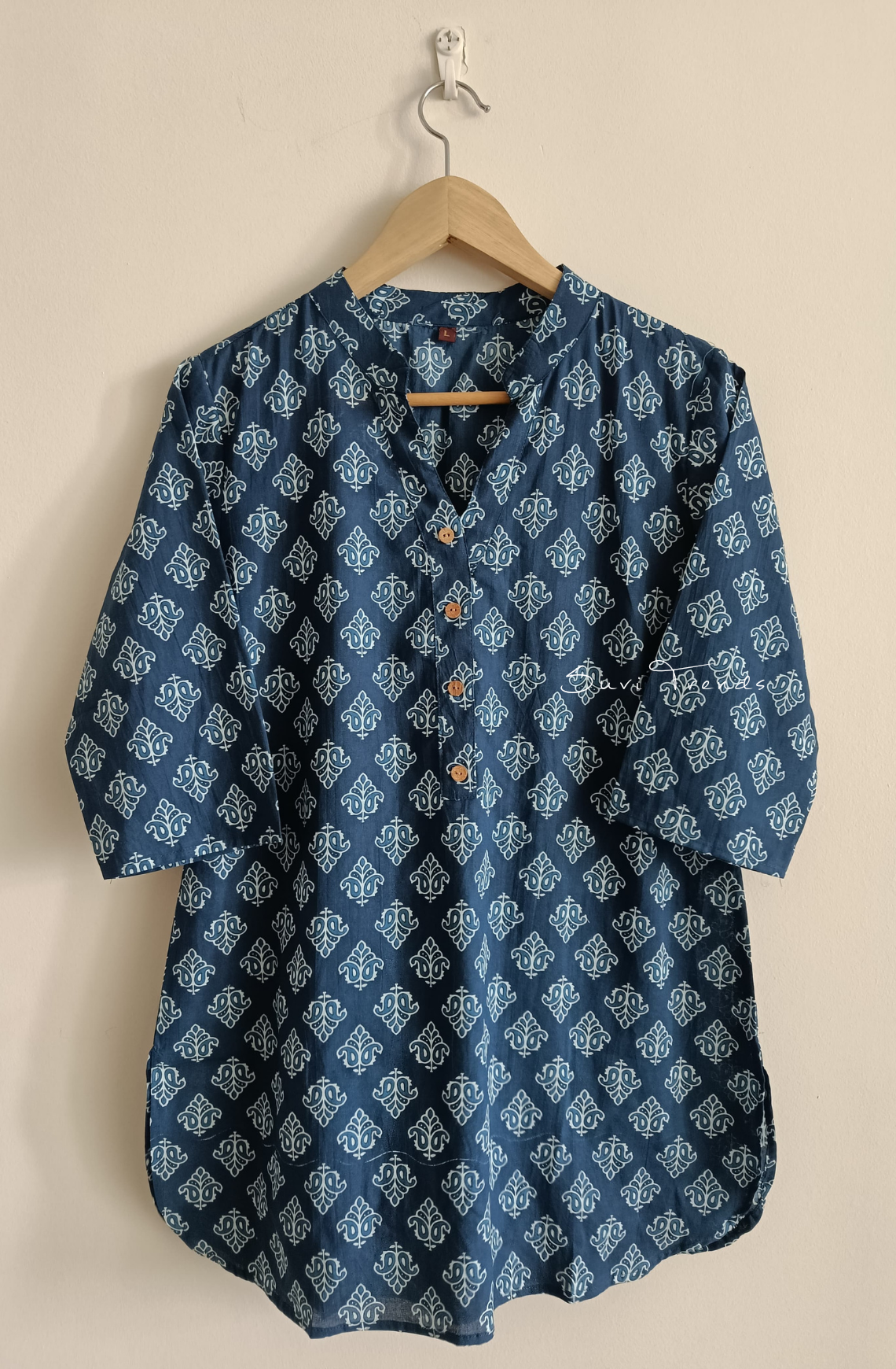 Block Printed Cotton Kurti - Navy Blue