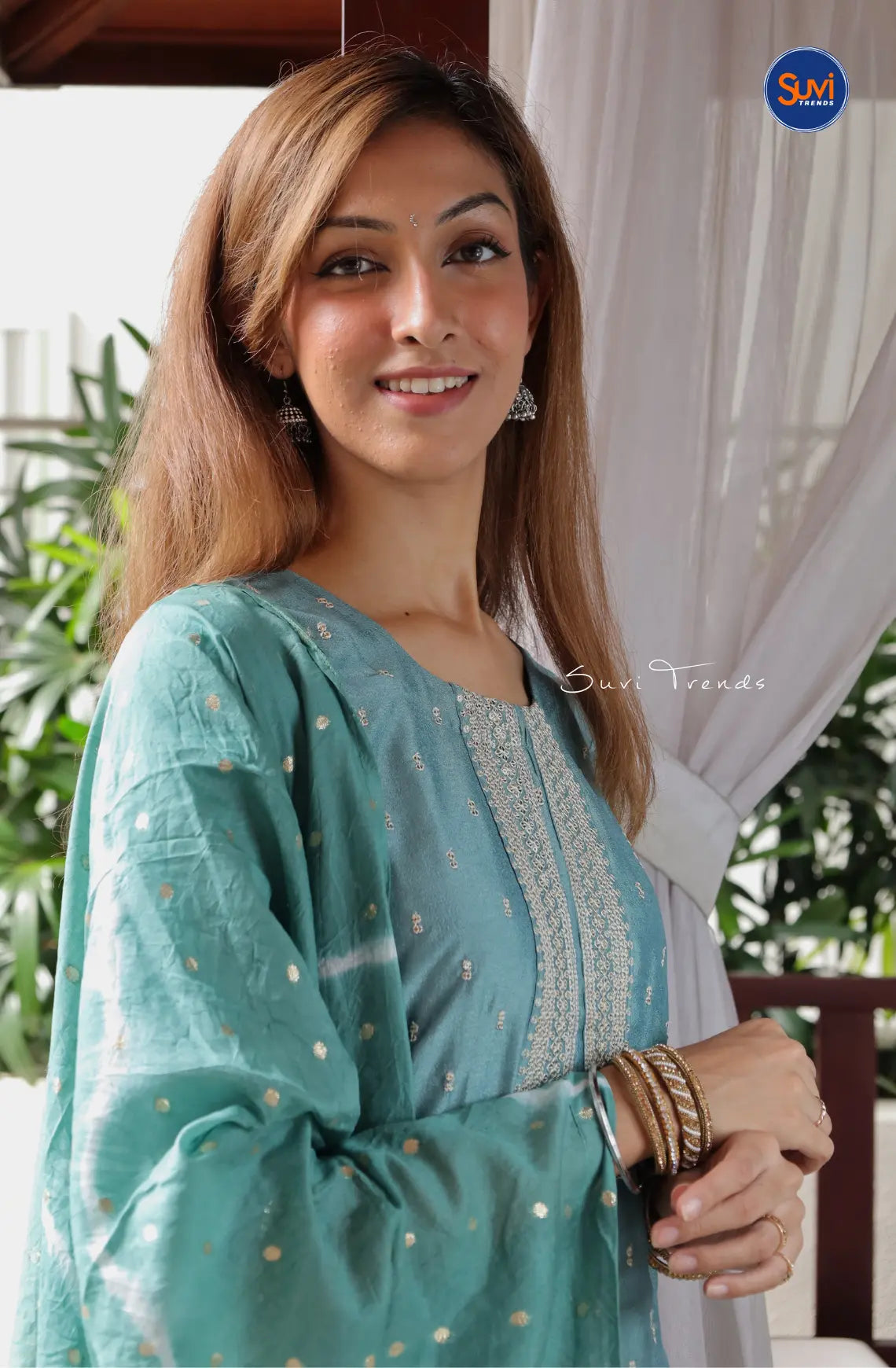 All Over Butta Embroidered Suit Set - Greyish Blue