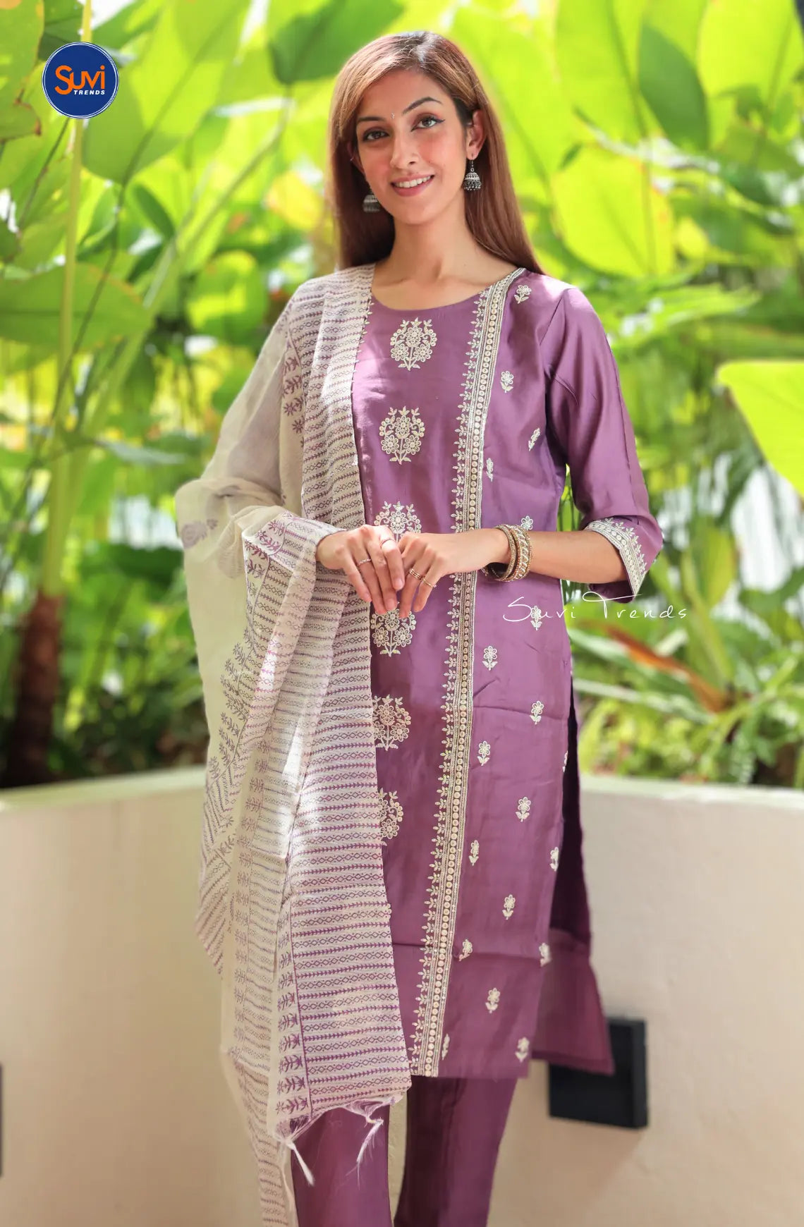 All Over Floral Embroidered Suit Set - Lavender