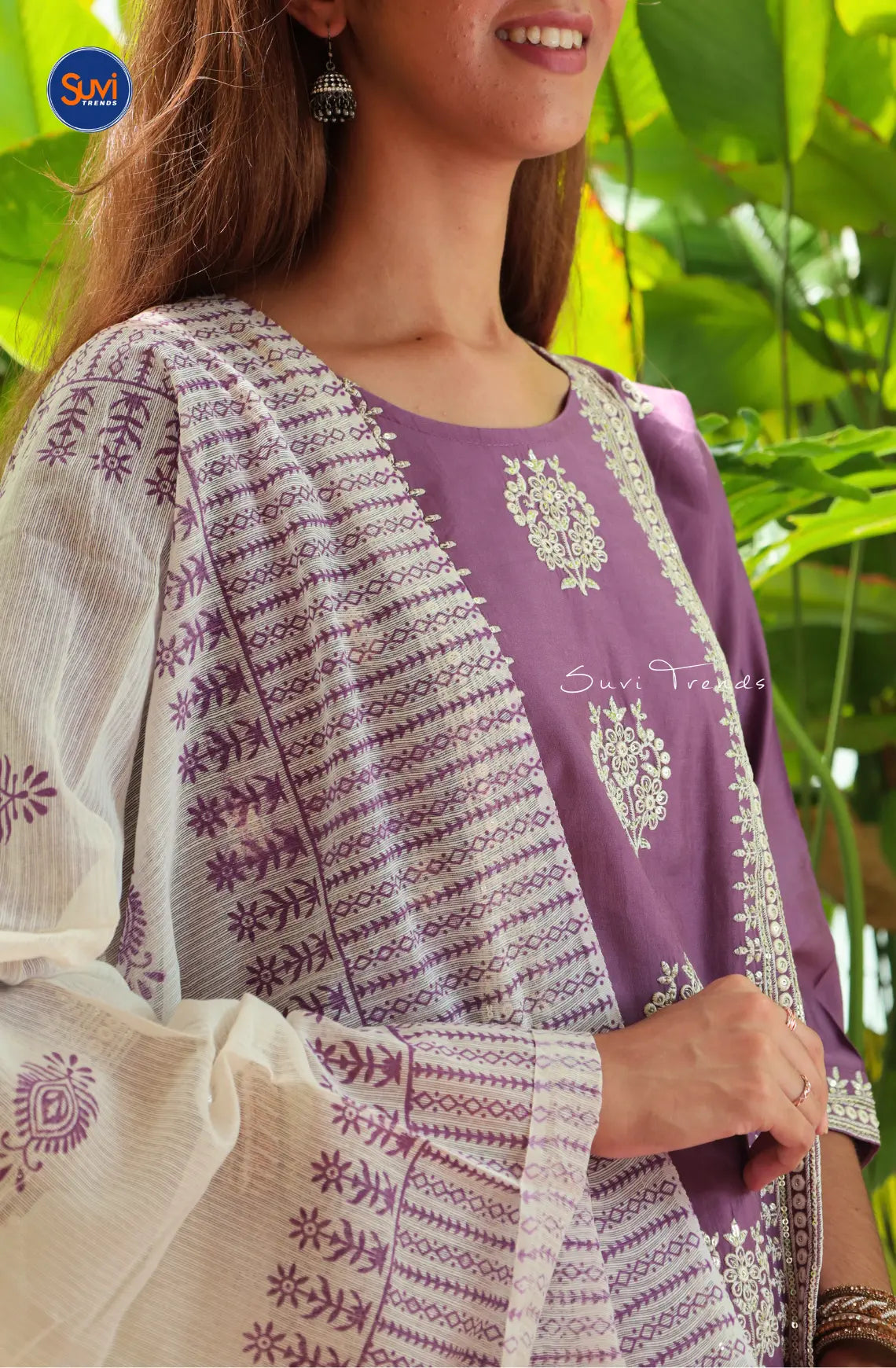 All Over Floral Embroidered Suit Set - Lavender