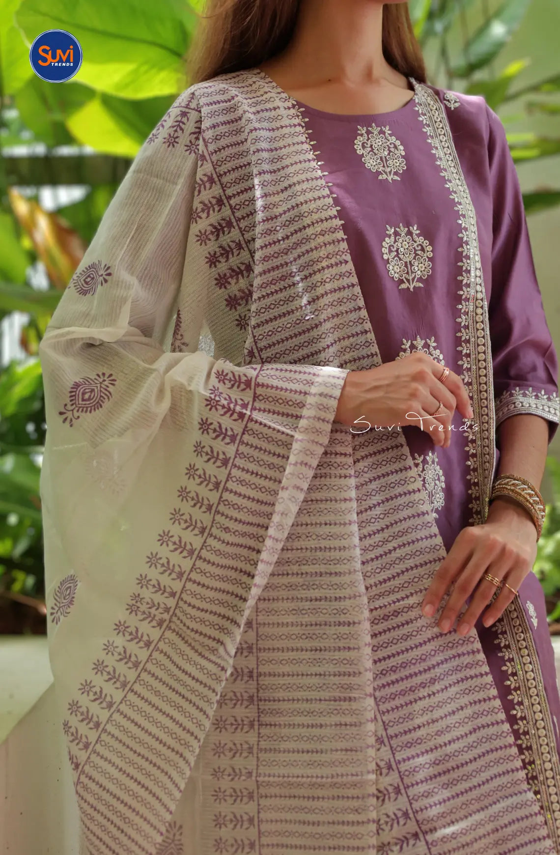 All Over Floral Embroidered Suit Set - Lavender