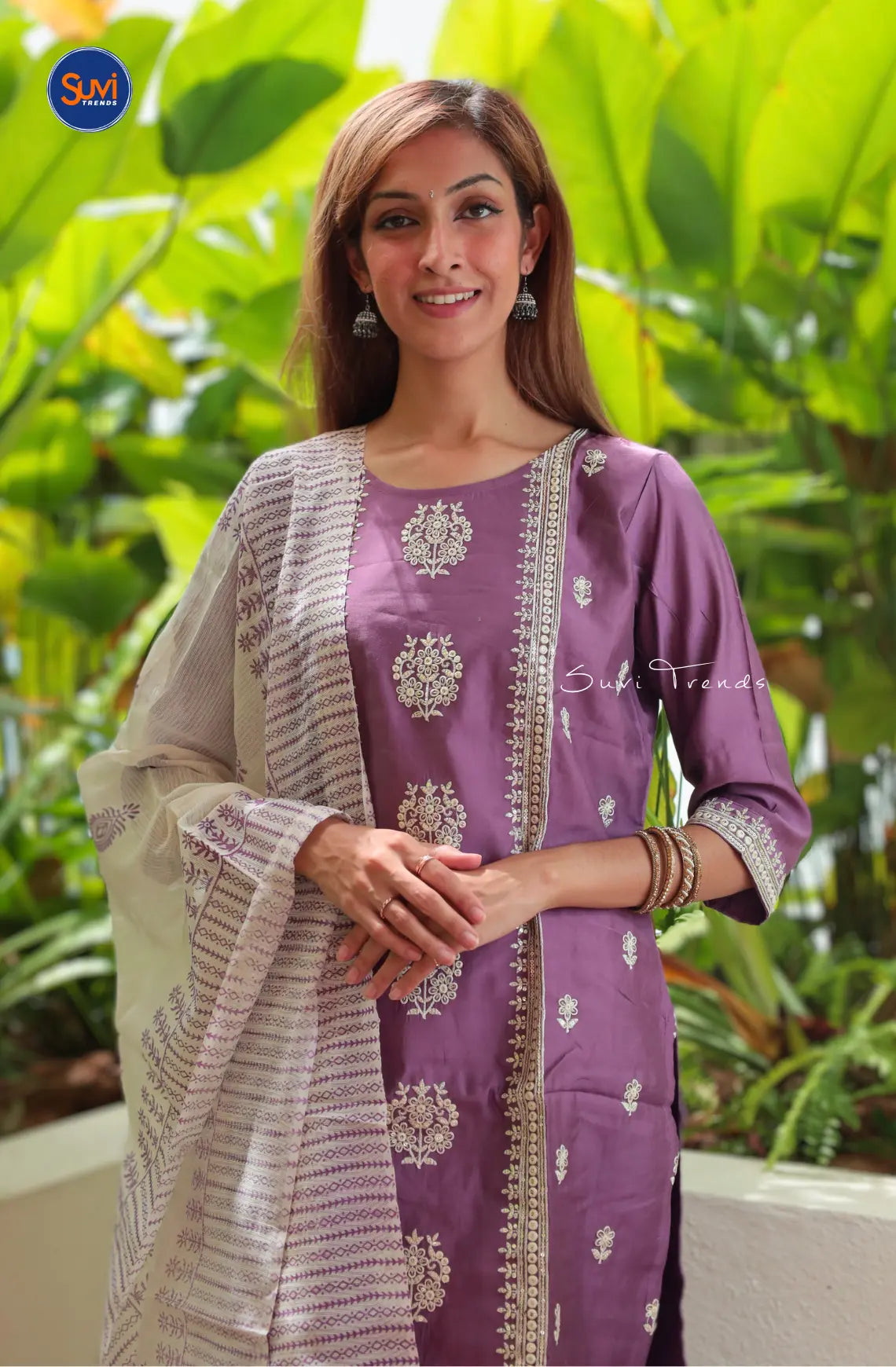 All Over Floral Embroidered Suit Set - Lavender