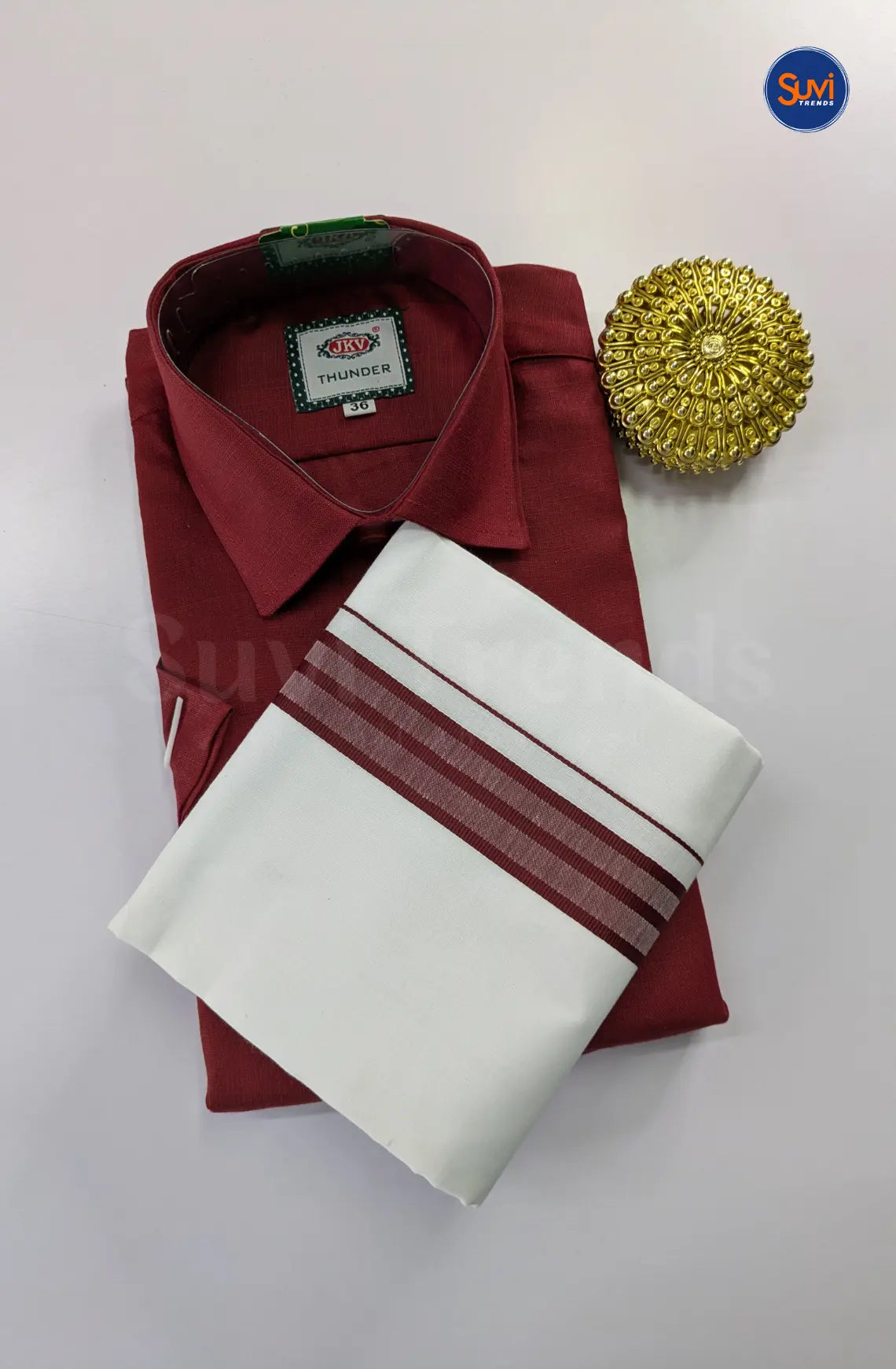 Casual Men's Cotton Dhoti Set - Maroon