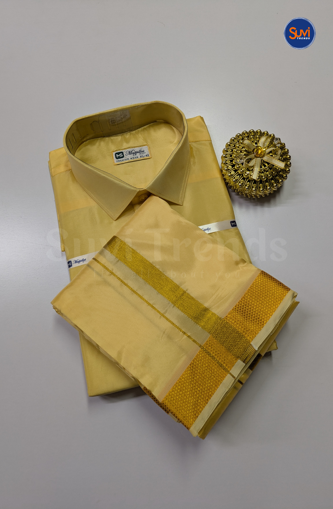 Premium Japan Silk Dhoti Set with Gold Zari - Champagne