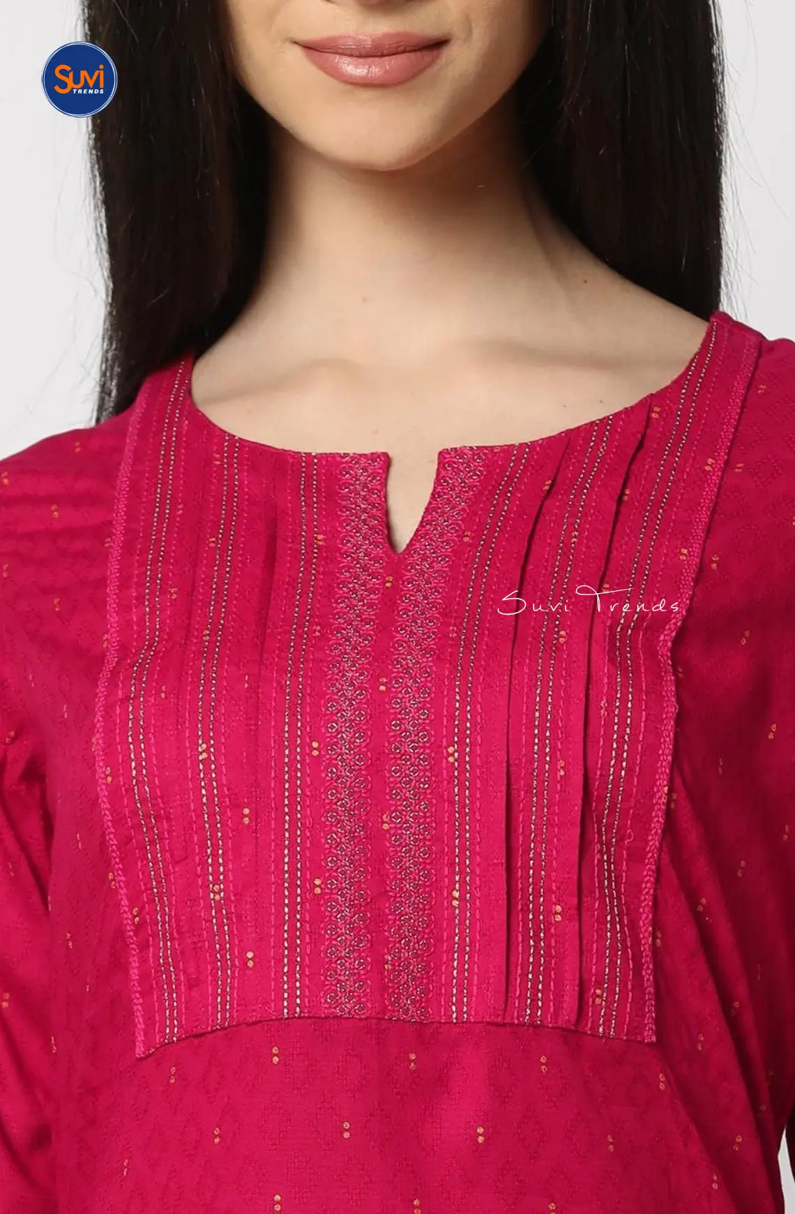 Cotton Pintuck Straight Kurta - Magenta