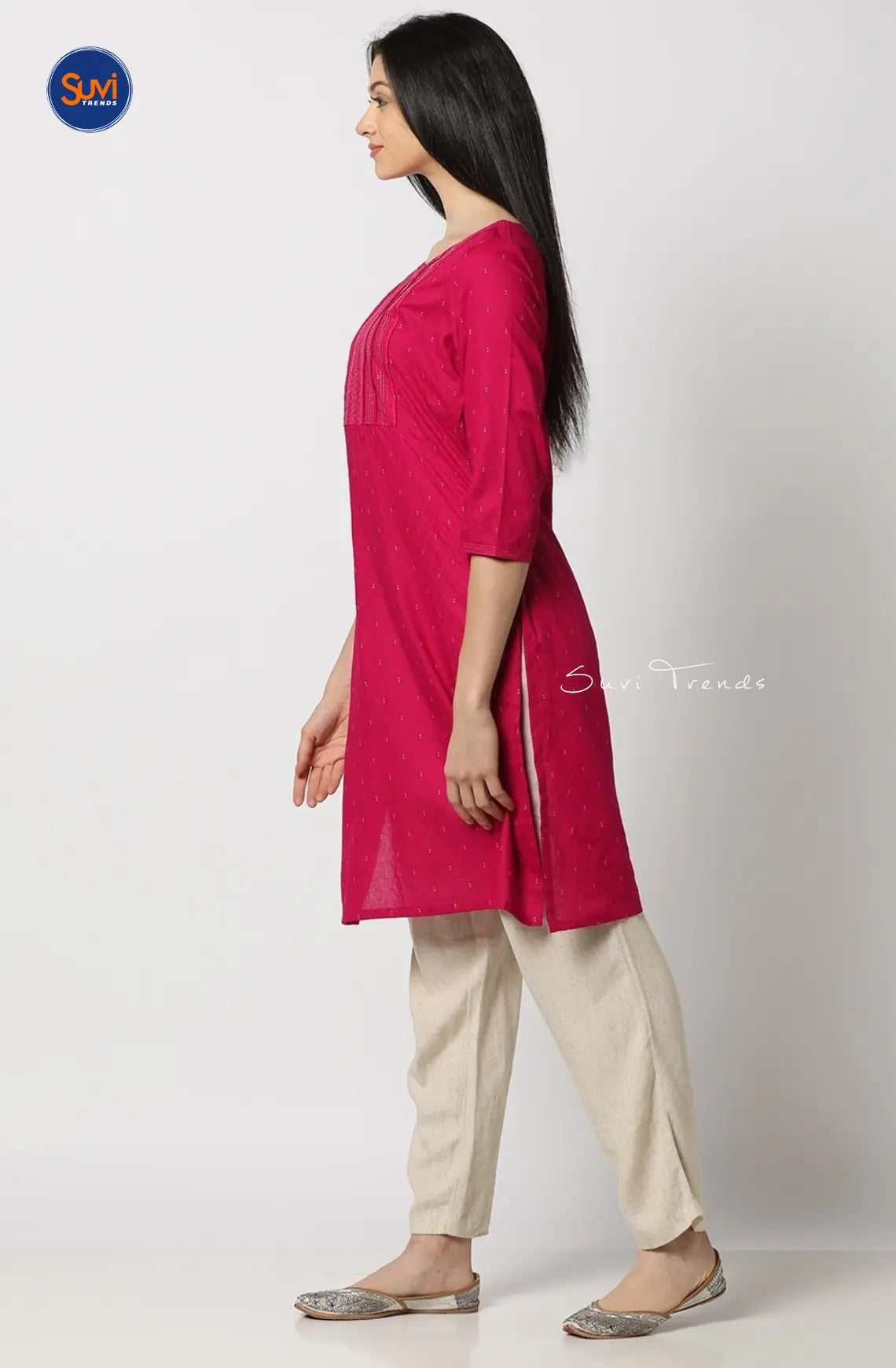 Cotton Pintuck Straight Kurta - Magenta